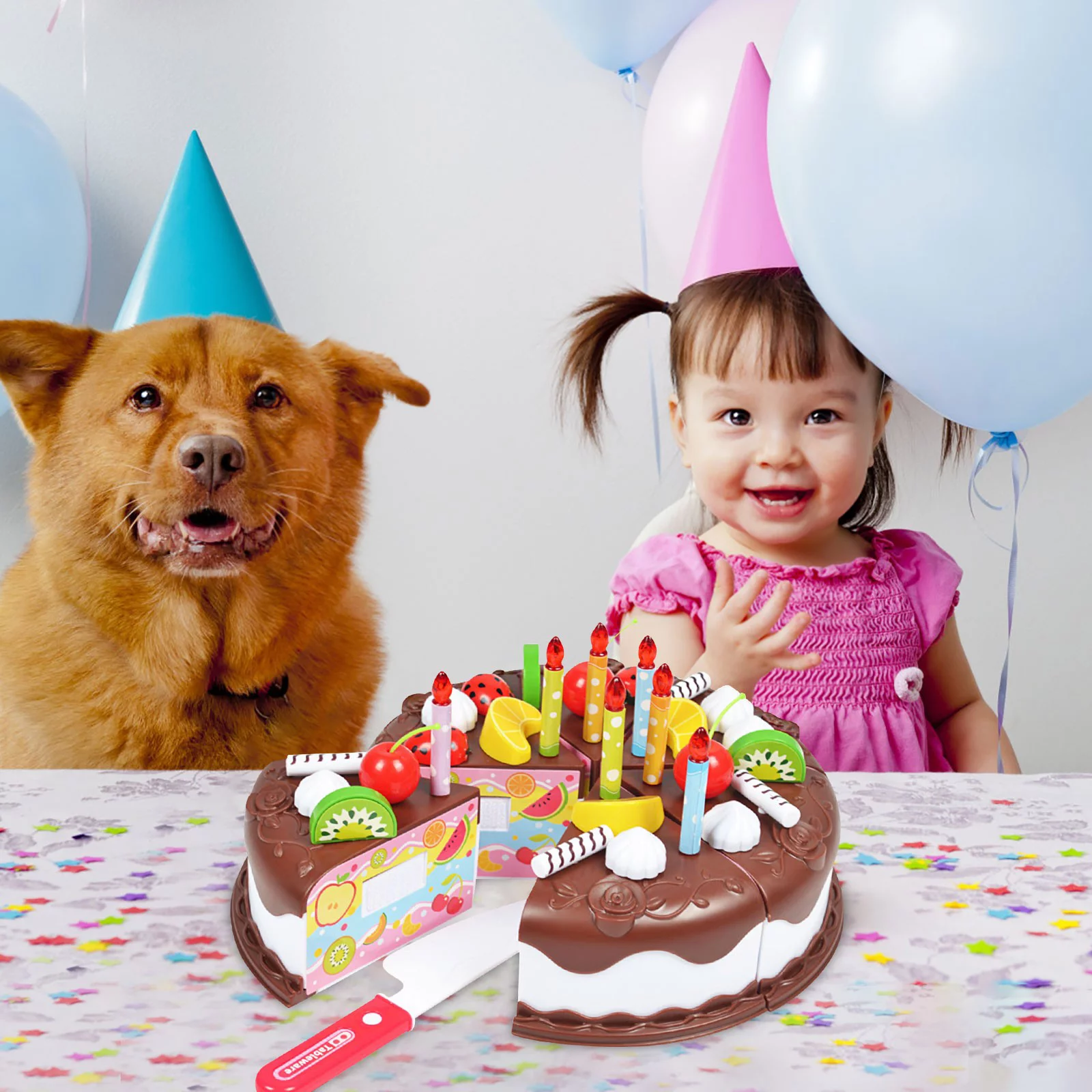 BOLUOYI 4Th of July Indoor Play House Birthday Cake Toys Children's Kitchen Cake Fruit Cut and Cut Music Children's Educational Game*1Pcs