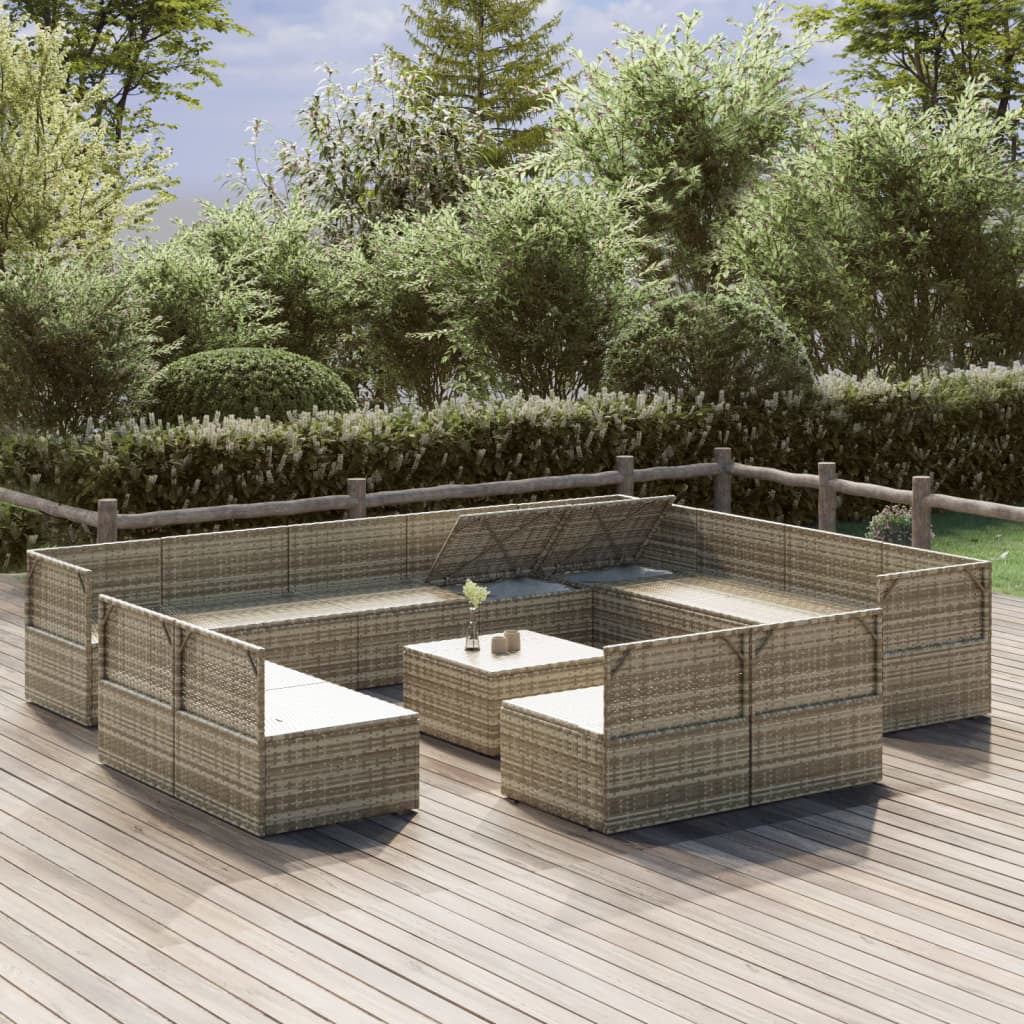 Dcenta 13 Piece Patio Set with Cushions Gray Poly Rattan