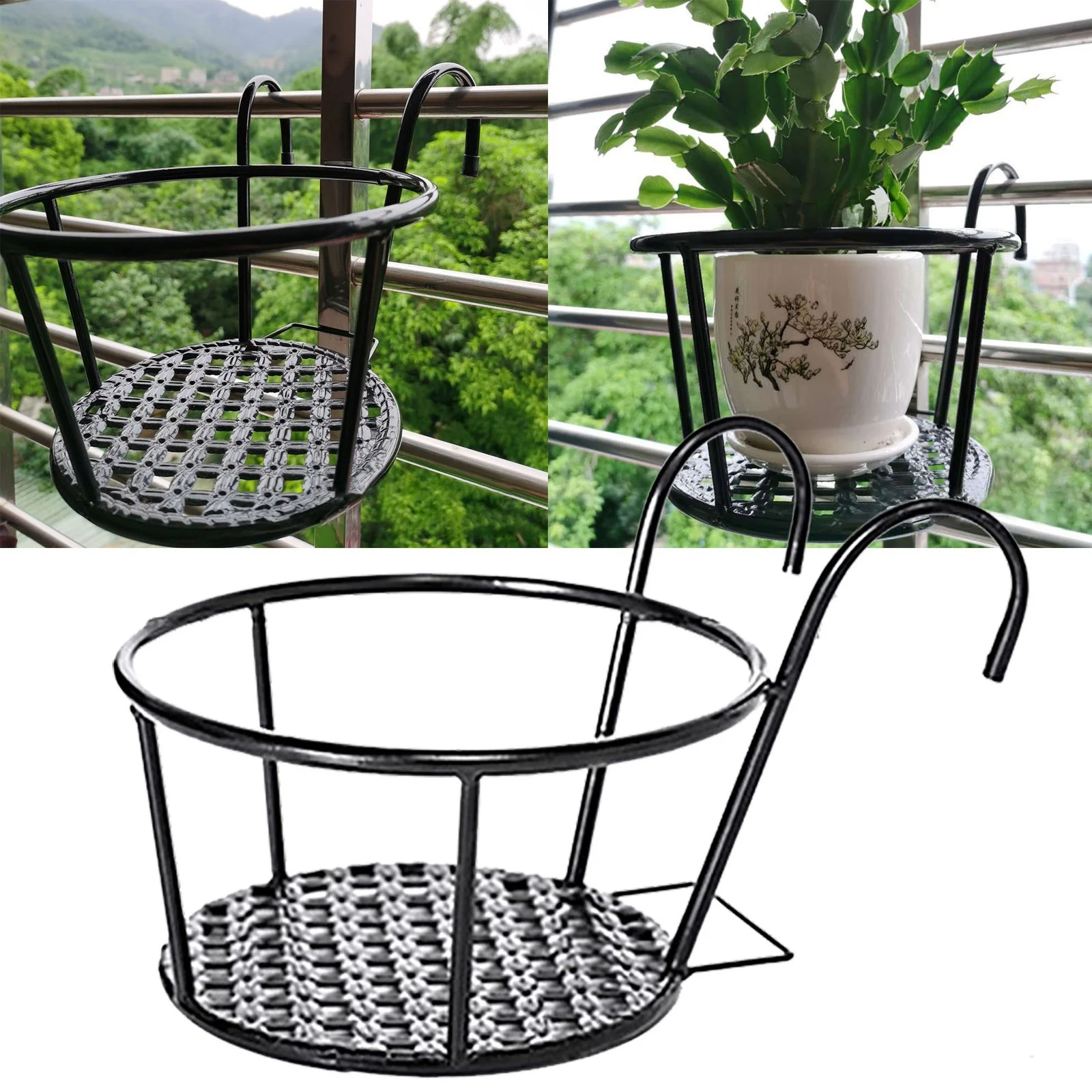 SUSHANG Flower Pot Holder Hanger Potted Rack Over The Rail Fence Pots Stand for Balcony Porch Fence Indoor Porch Railing Planters Flower Pot Holder