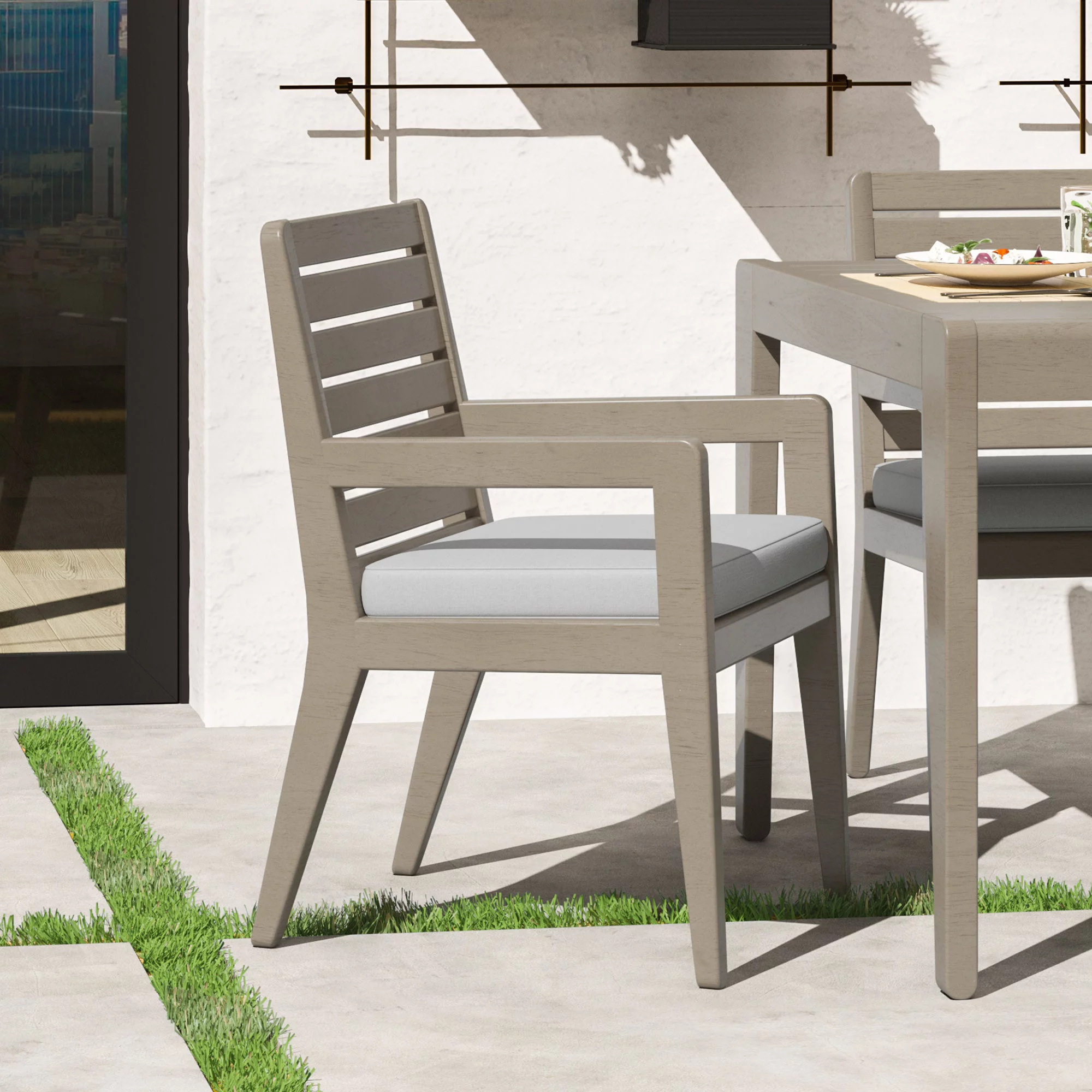 Homestyles Sustain Wood Outdoor Dining Armchair Pair in Gray