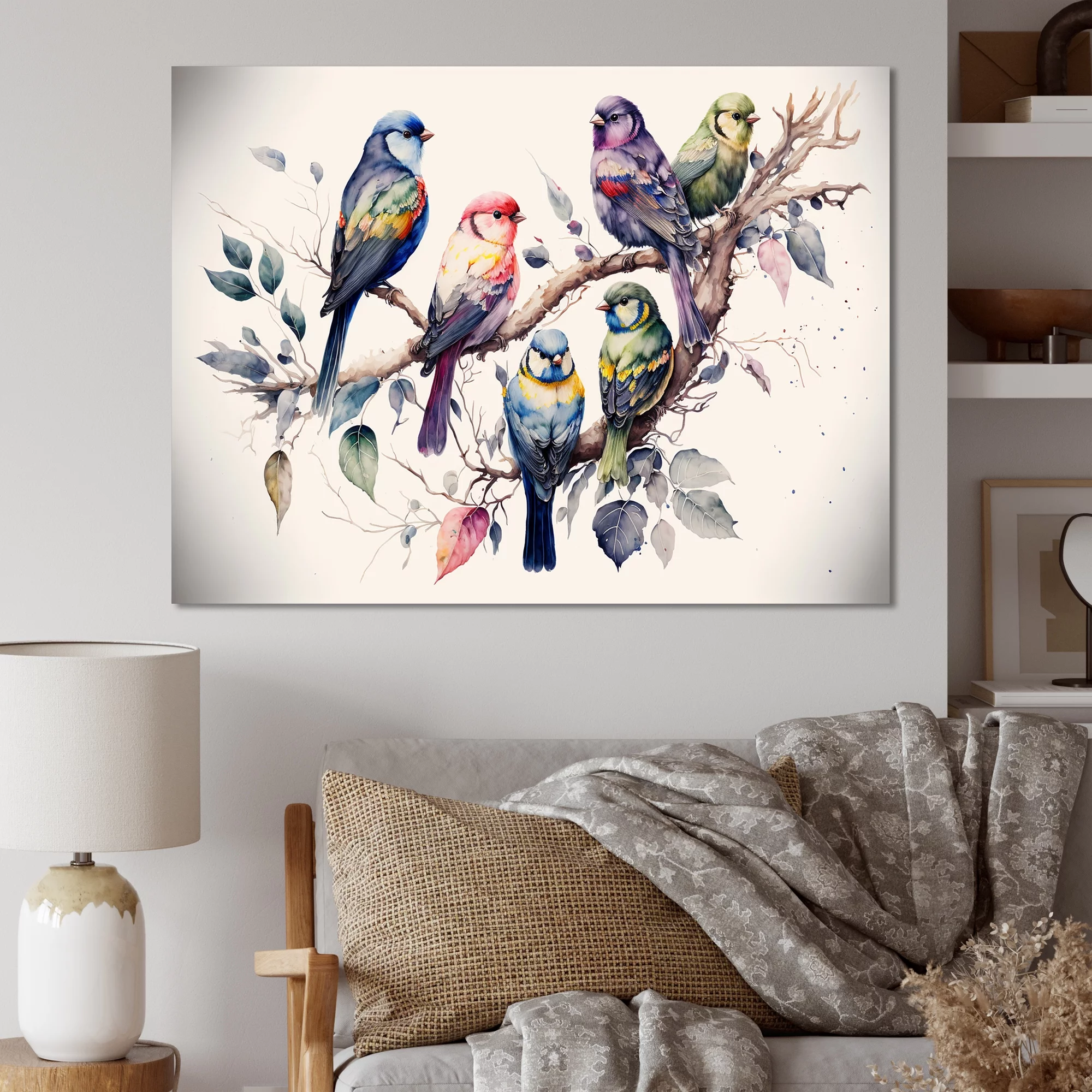 Designart Multicolor Birds On Plum Blossoms Tree XVIII Canvas Wall Art