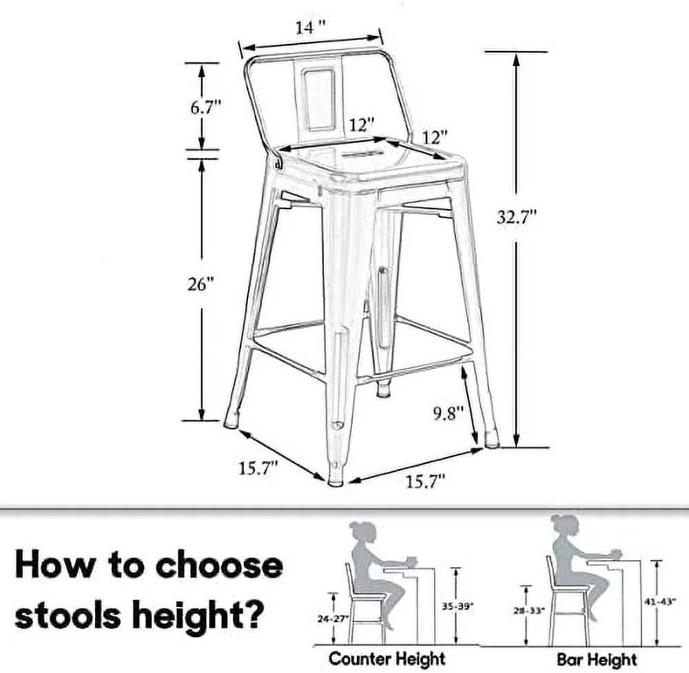 CHYUINJ Modern Industrial Metal Stool [Set of 4] for Indoor/Outdoor Dining Chair (26"  Low Back White)