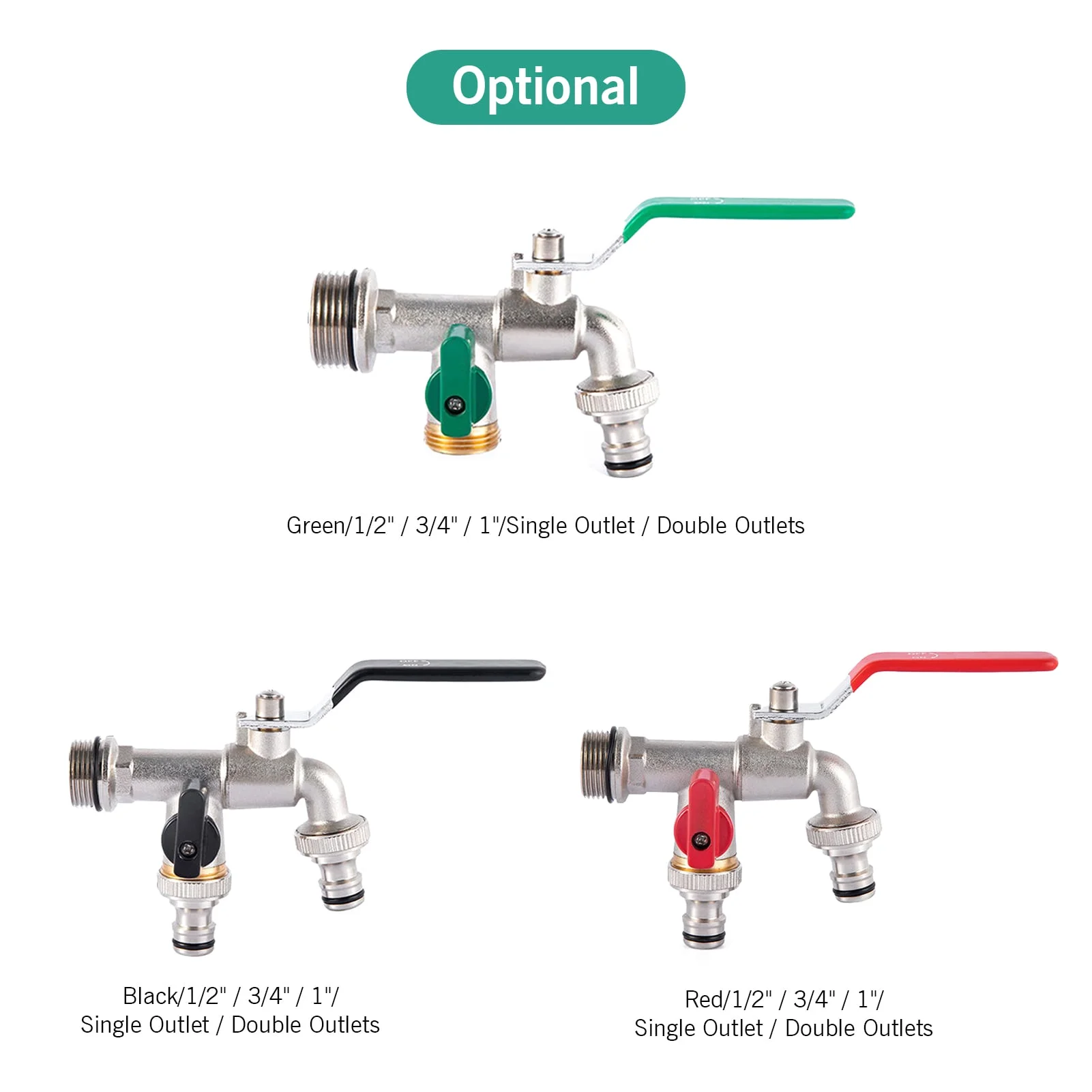 Anself Double Tap 1 Inch and 1 * 3/4 Inch Outlet with Thicken Outlet Valve Detachable for Garden Drinking Water Farm Crops with Green Handle