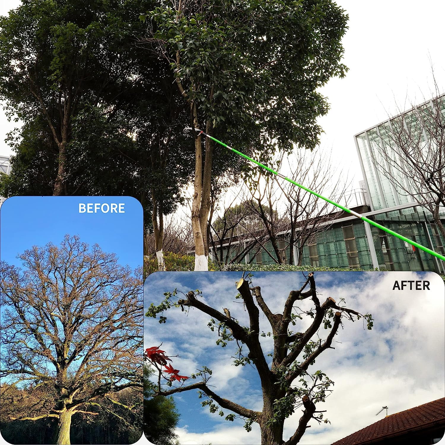 OUWI 26 Foot Tree Pole Pruner Manual Branches Trimmer Extension Cut Tree Branch Garden Tools Loppers Hand Pole Saws (No Scissors Include)