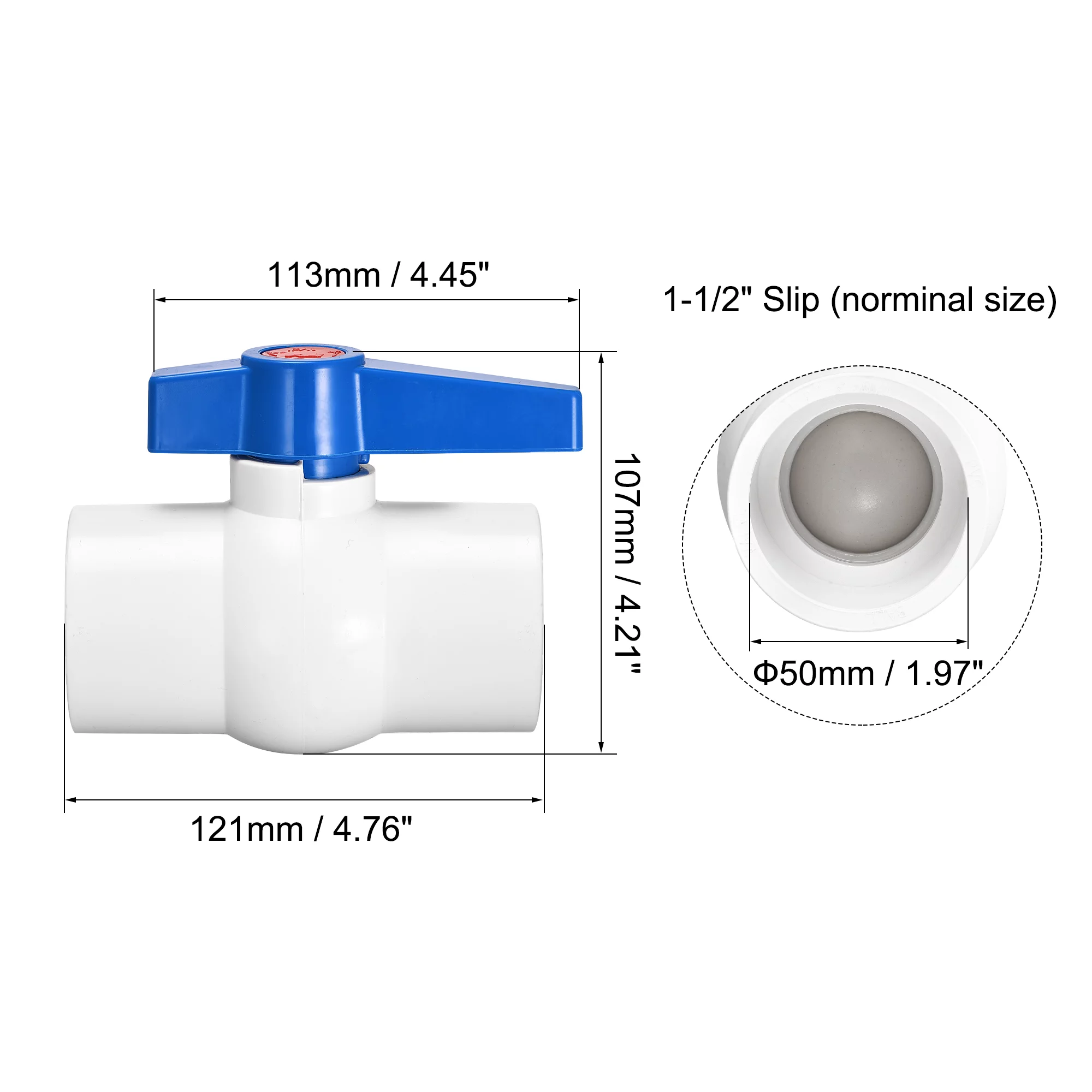 Ball Valve, 50mm ID , PVC Socket End Valve for Aquarium Setup, Sump Pump, Pool, Garden Sprinkler White Blue 2Pcs