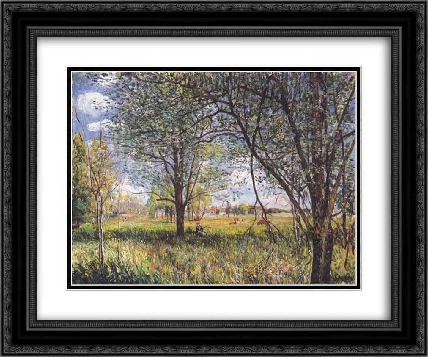 Alfred Sisley 2x Matted 24x20 Black Ornate Framed Art Print 'Willows in a field afternoon'