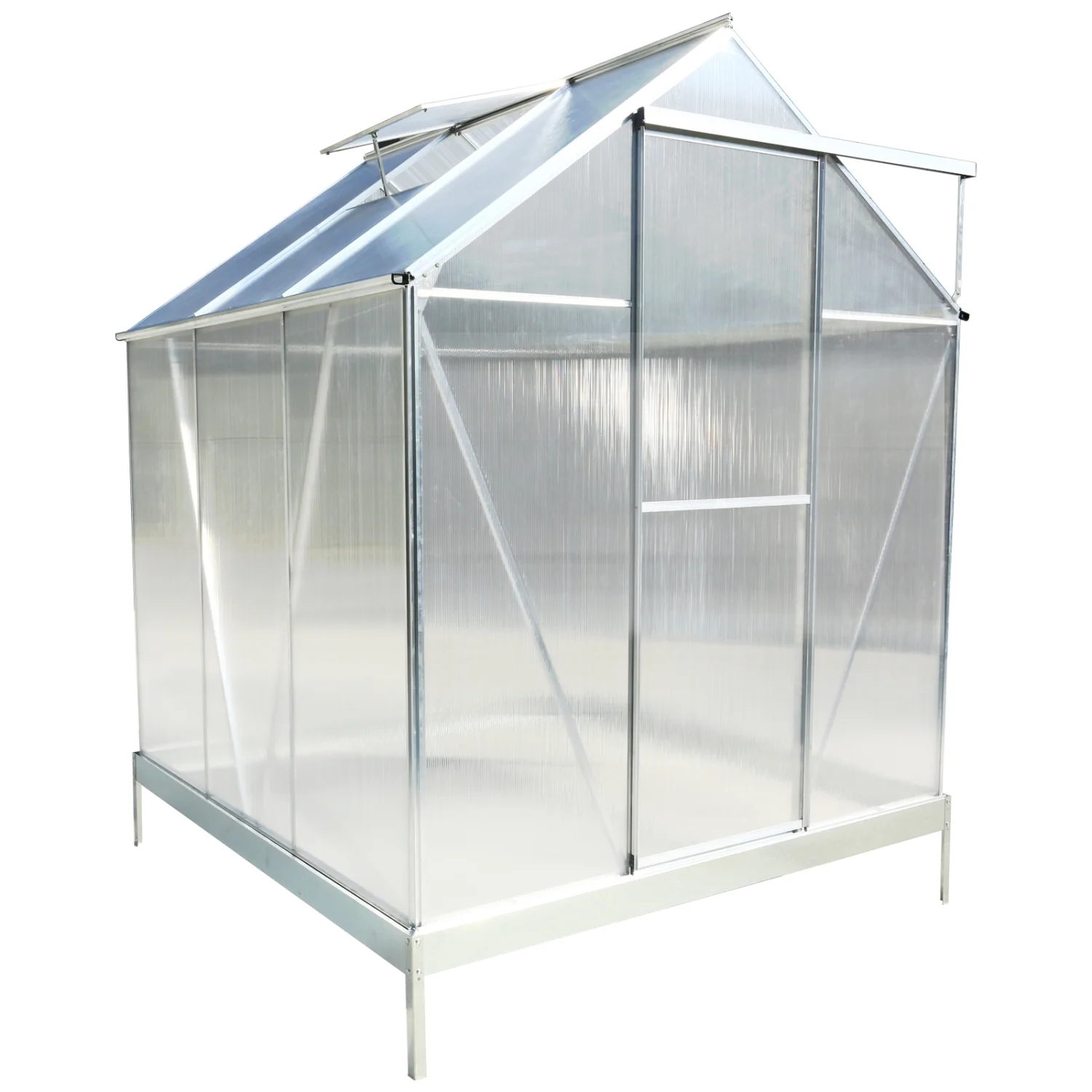 6.3‘*6.2‘*7‘ Polycarbonate Greenhouse  Heavy Duty Outdoor Aluminum Walk-in Green House Kit with Rain Gutter  Vent and Door for Backyard Garden  color aluminium