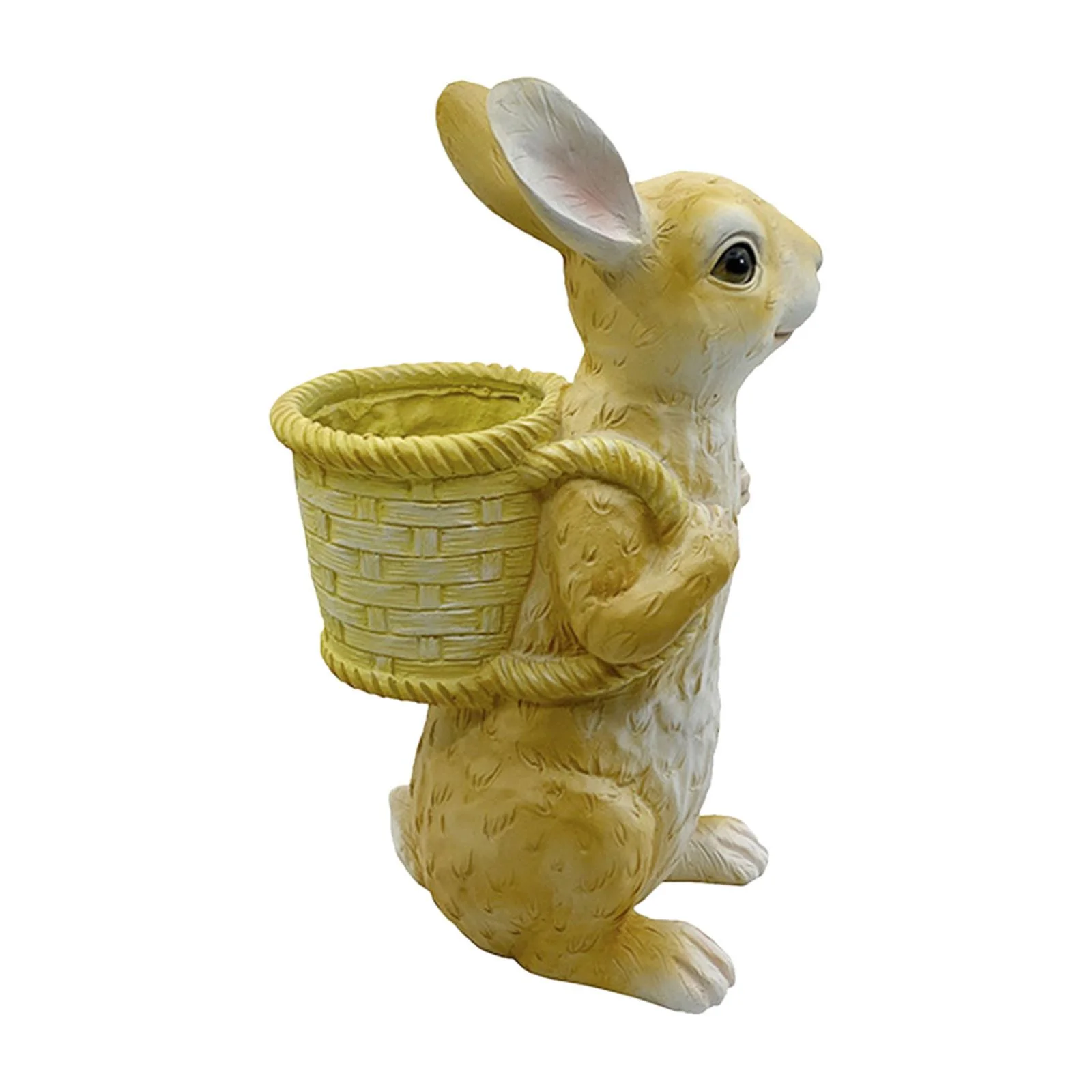 SunniMix Easter Bunny Figurine Garden Flower Pot Flower Basket Craft Outdoor Ornament for Yellow