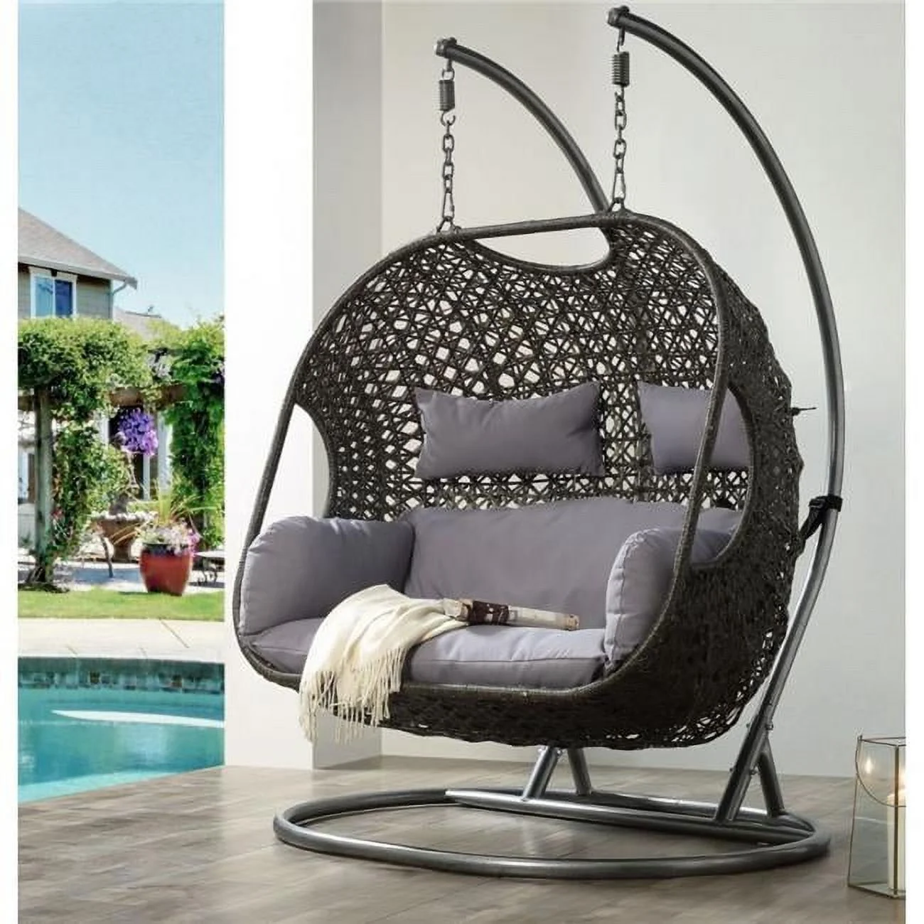 52 x 41 x 77 in. Vasant Patio Swing Chair with Stand, Fabric & Wicker