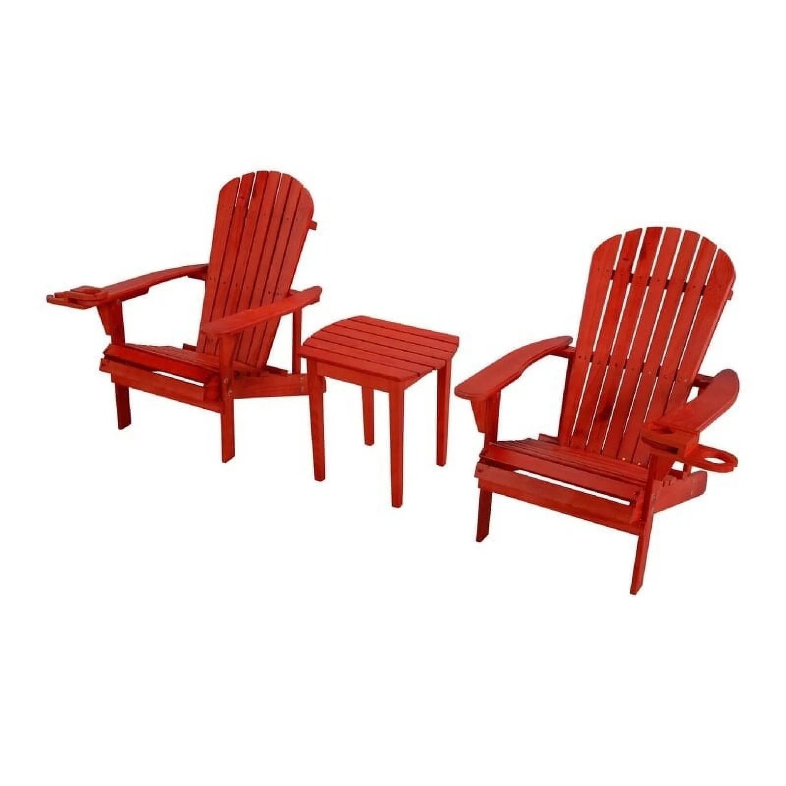 Earth Collection Adirondack Chair with phone and cup holder (2 Chairs and End table set) Red