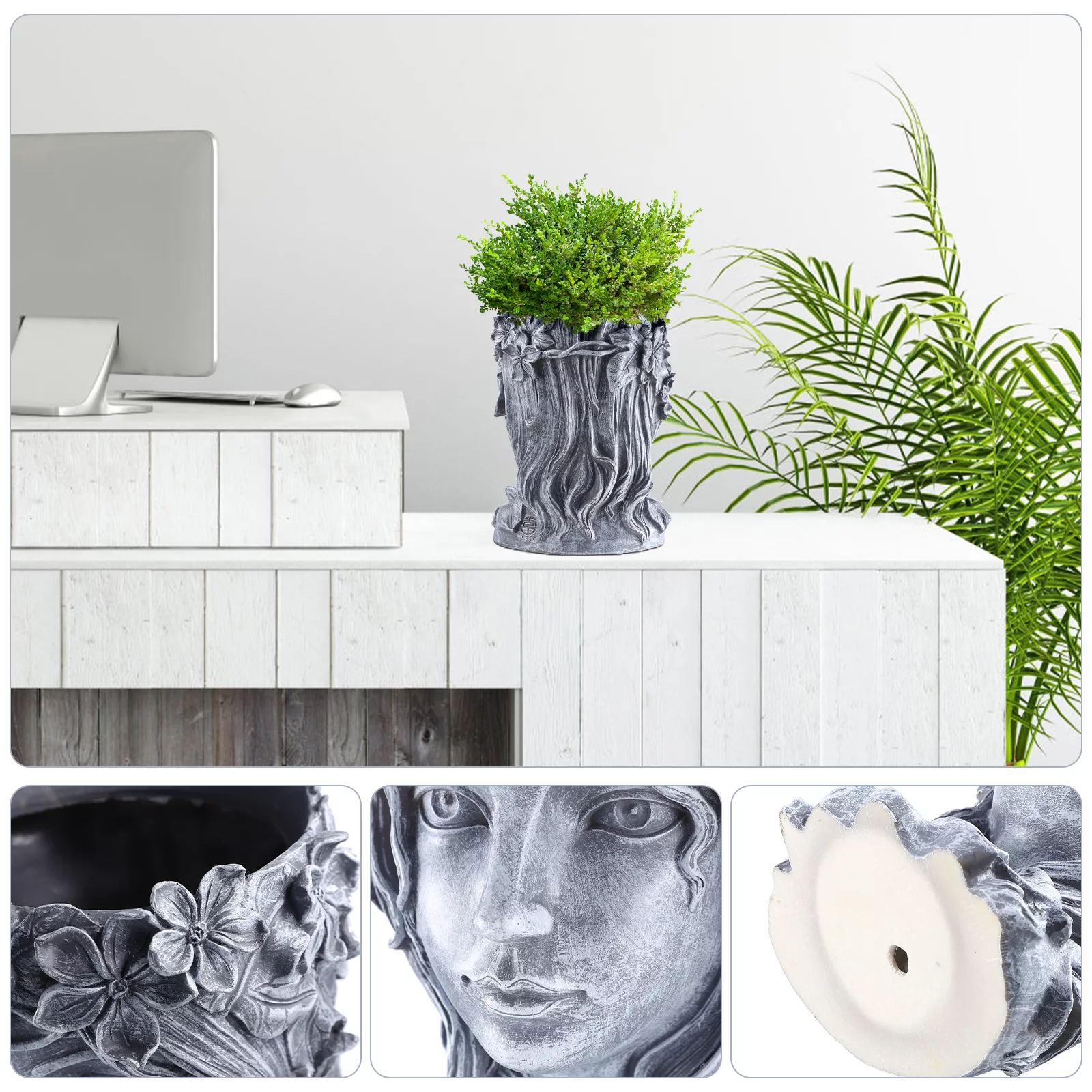 Gongxipen 1pc Unique Head Planter Resin Flower Pot Flower Arrangement Pot Home Balcony Flower Planter Pot