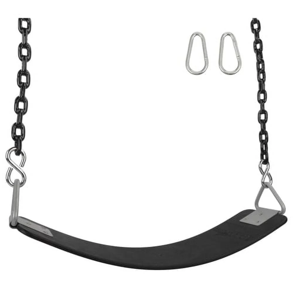 Swing Set Stuff Inc. Commercial Polymer Belt Seat (Black) with 8.5 Ft. Coated Chains