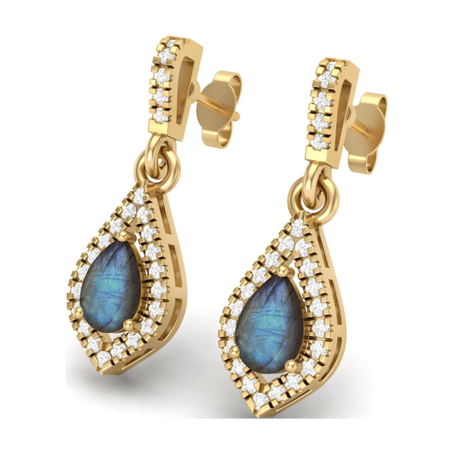 6x4mm Pear Labradorite 925 Sterling Silver Gold Vermeil Chandelier Teardrop Valentines Day Gifts Earrings