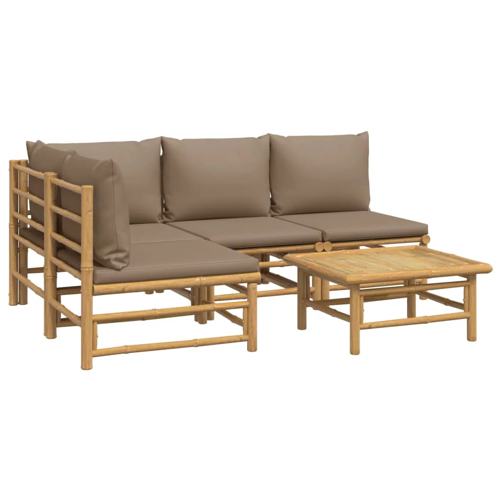 Dcenta 5 Piece Patio Set with Taupe Cushions Bamboo