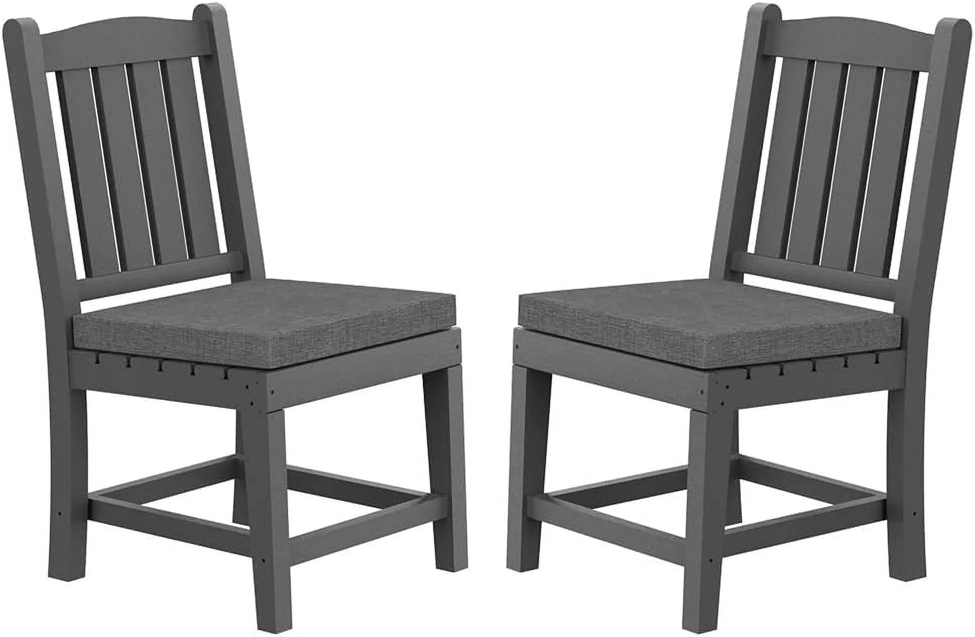 WILLIAMSPACE Patio Dining Chairs Set of 2, All Weather Outdoor Armless Chair with Cushions for Backyard, Garden, Deck, Balcony, Dining Room
