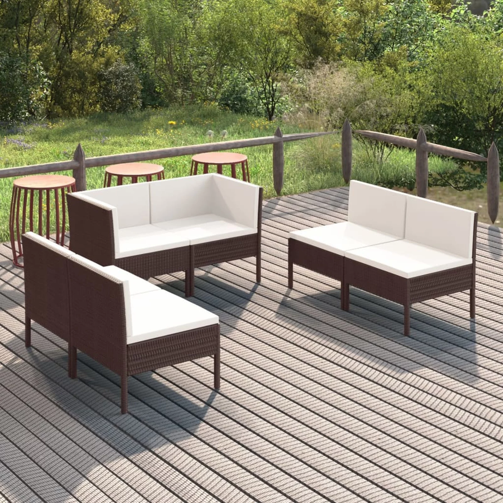 Anself 6 Piece Patio  Set  Conversation Set with Cream White Cushion Brown Poly Rattan Sectional  Furniture Set for Patio, Backyard, Patio, Balcony
