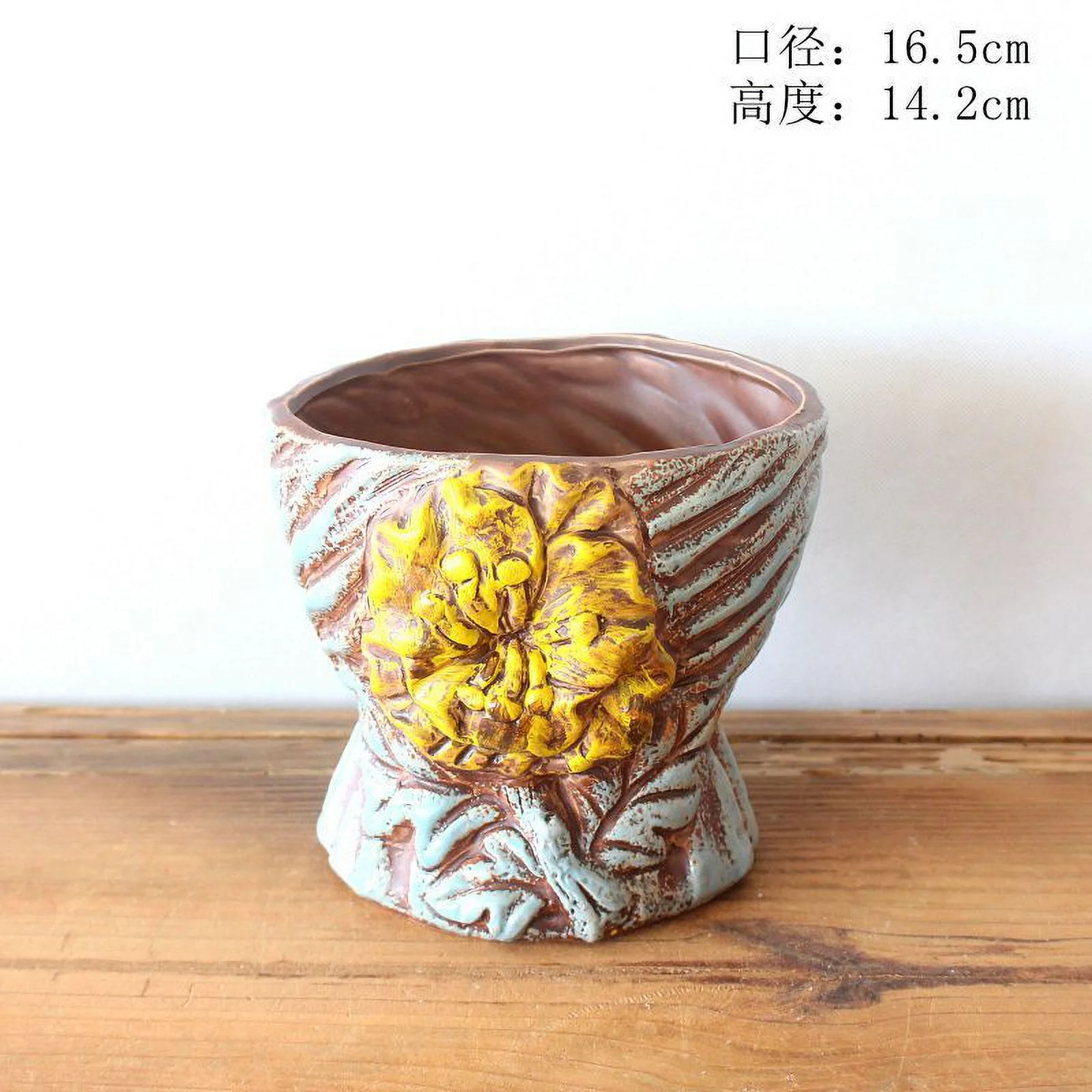 Hand-painted Ceramic Succulent Planter - Vintage Tree Stump Flower Pot for Succulents