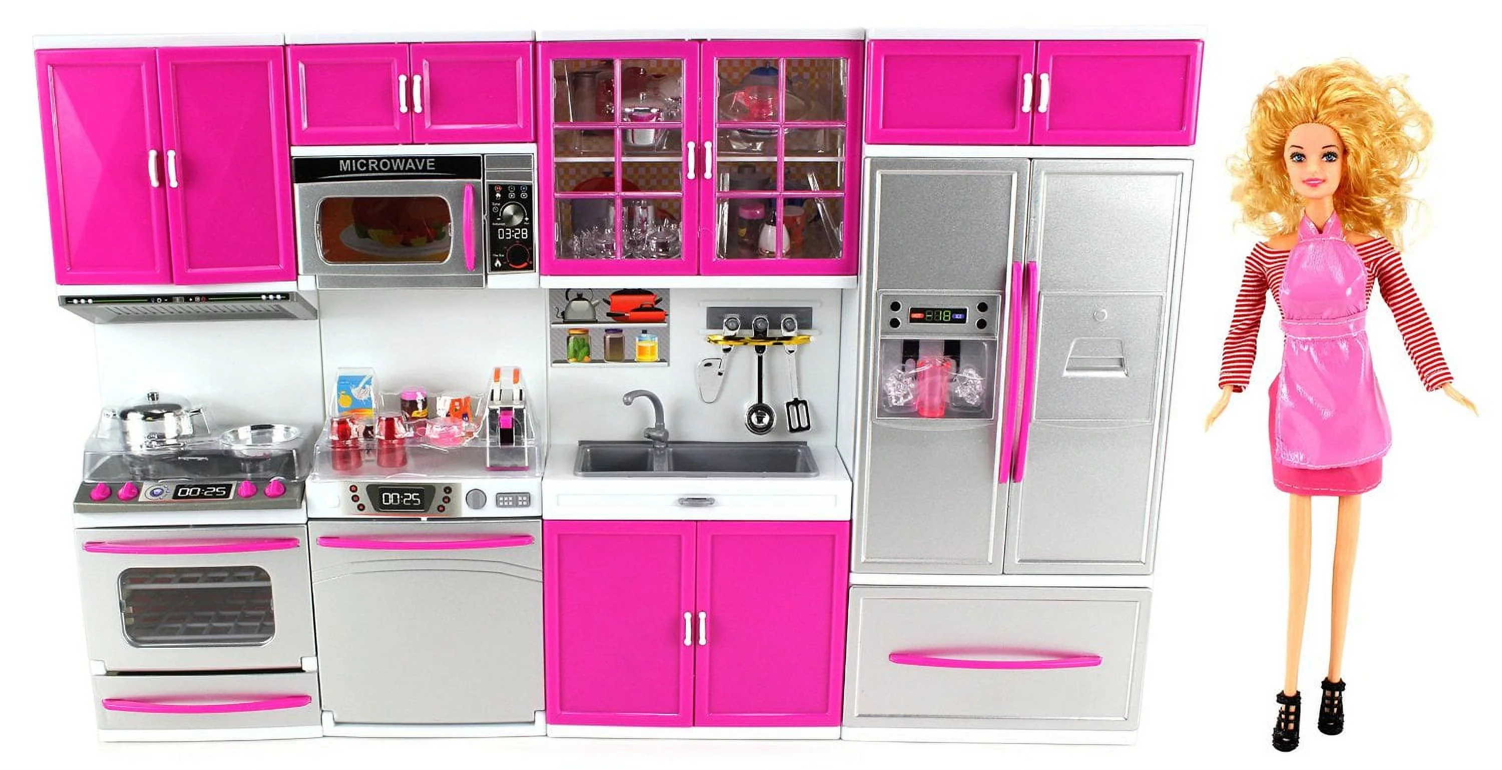 Modern Kitchen Full Deluxe Kit Battery Operated Toy  Kitchen Playset With 11.5