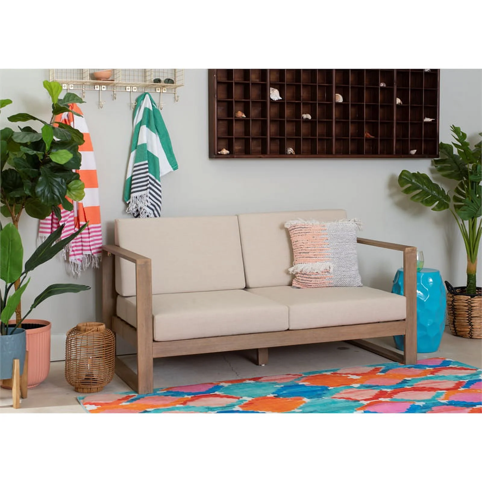 Afuera Living Wood Outdoor 2 Seater Sofa with Cushions in Natural Finish