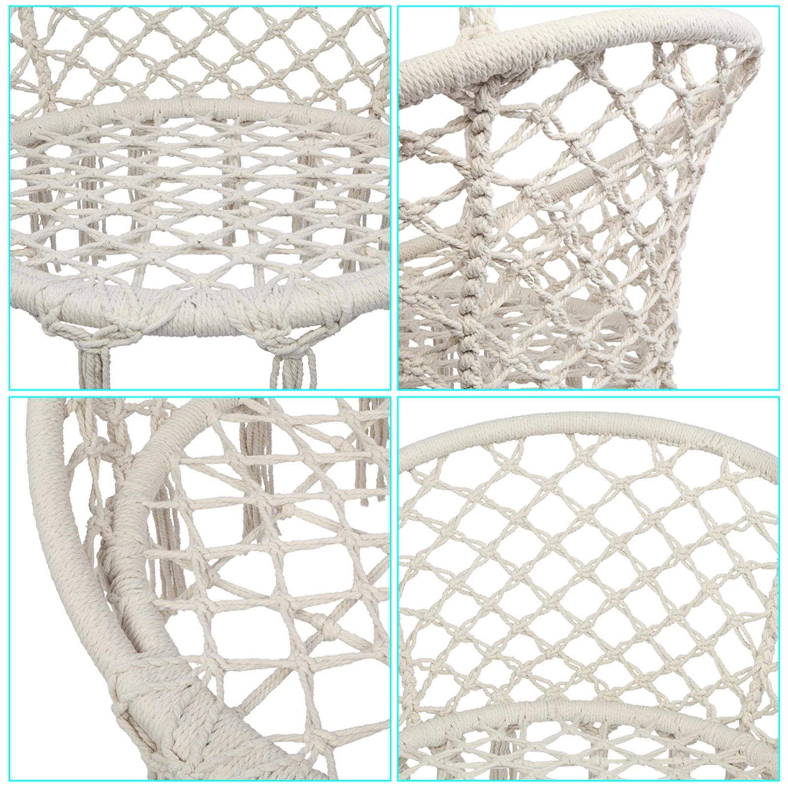 1pcs Hanging Rope Chair With Round Tassel ,Beige