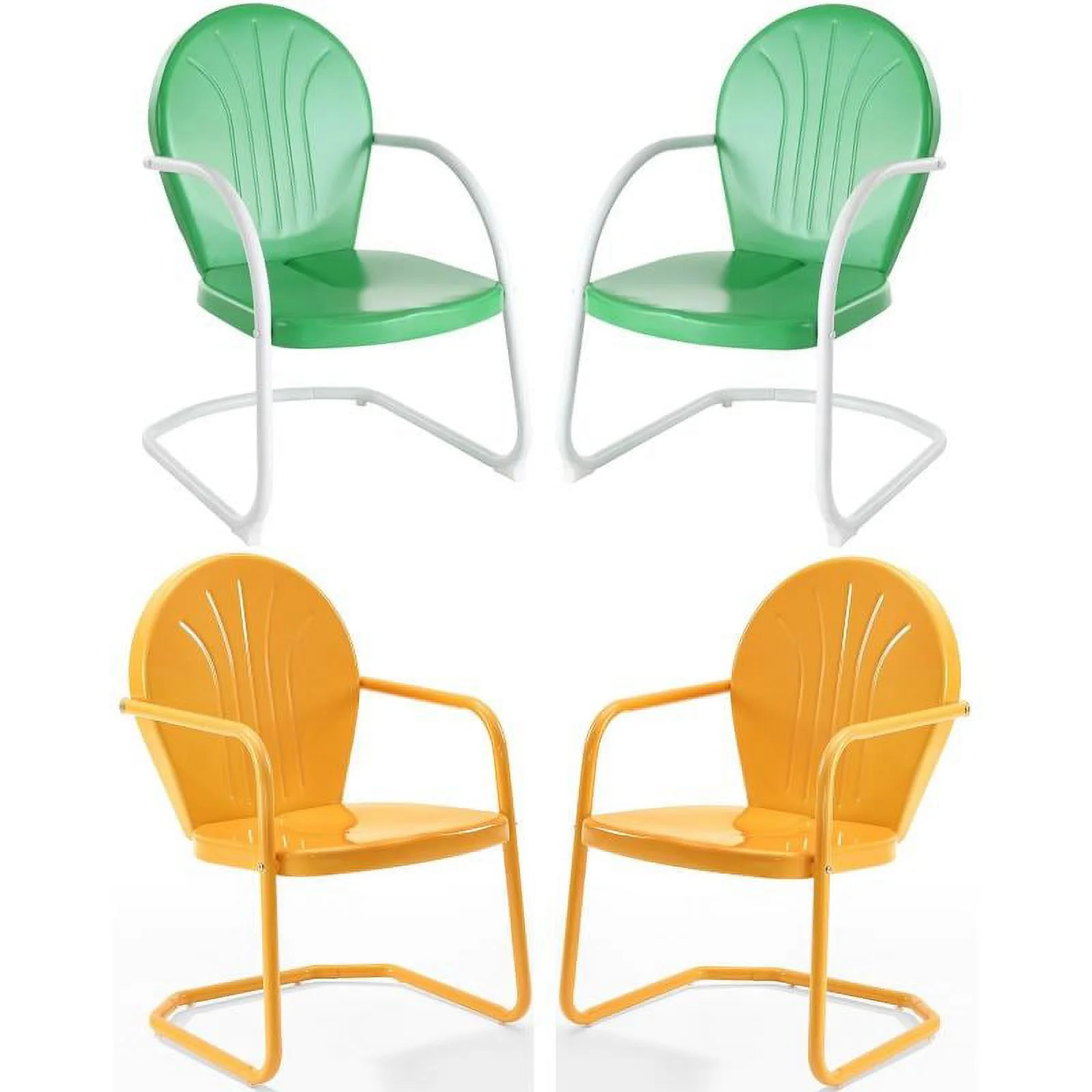 Home Square 4 Piece Metal Patio Chair Set in Tangerine and Grasshopper Green