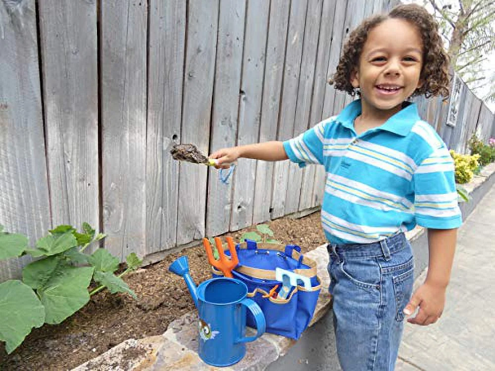 Eagle Eye Explorer Large Watering Can with Complete Kids Garden Set (Dark Blue Set with Tan Trim) Set 2