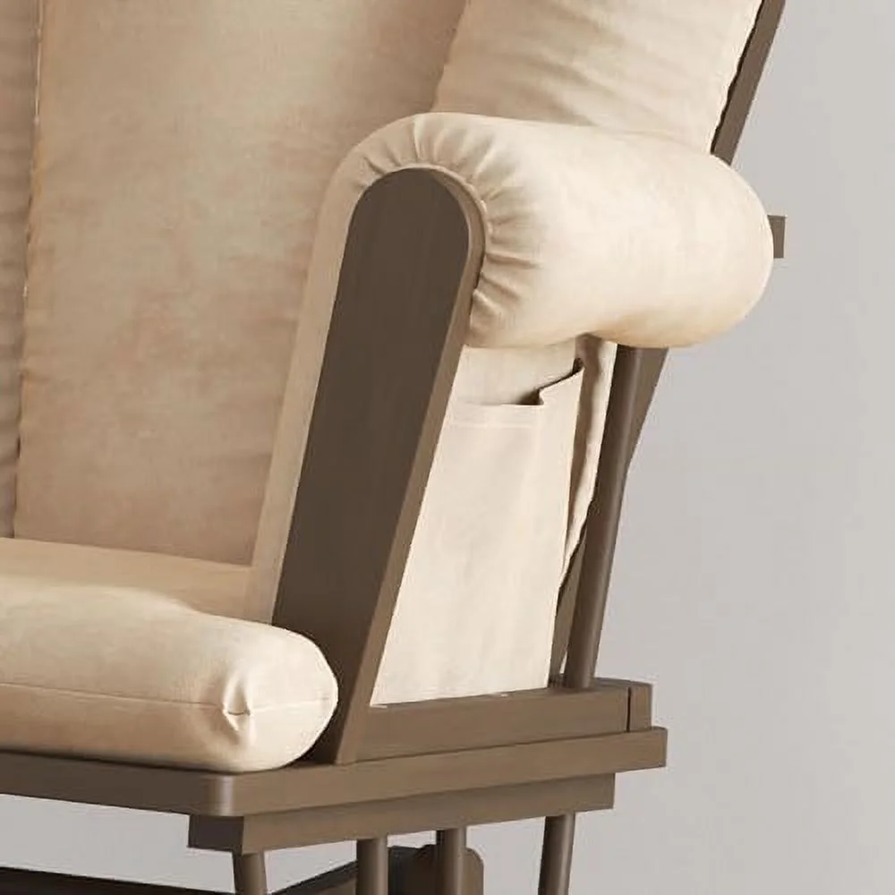 TJCGDTY Cozy Glider Rocker and Ottoman Set  Padded Cushion with Convenient  Pockets  Solid Wood Base & Frame (Matte White with Gray Cushion)