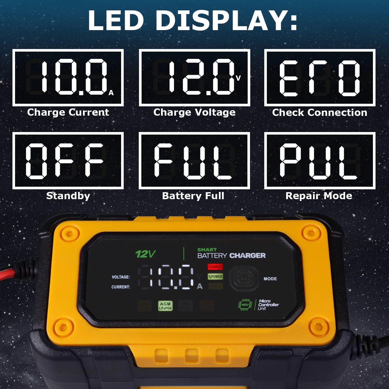 12V 7Amp Battery Smart Charger Maintainer for 12V 35AH Pride Victory AGM1234T