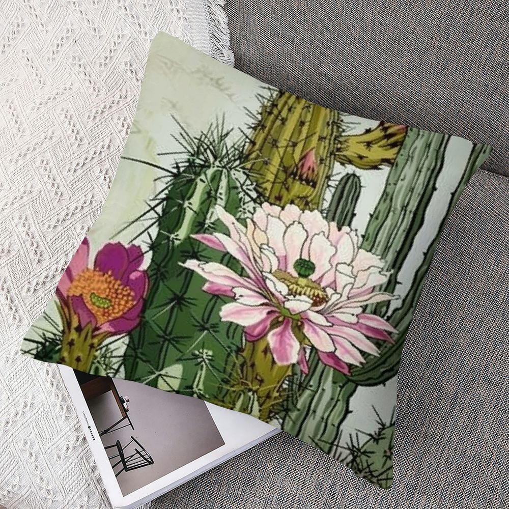 OBREWY Green Succulents and Cactus Plants with Flowers Pillow Case Set of 2 White