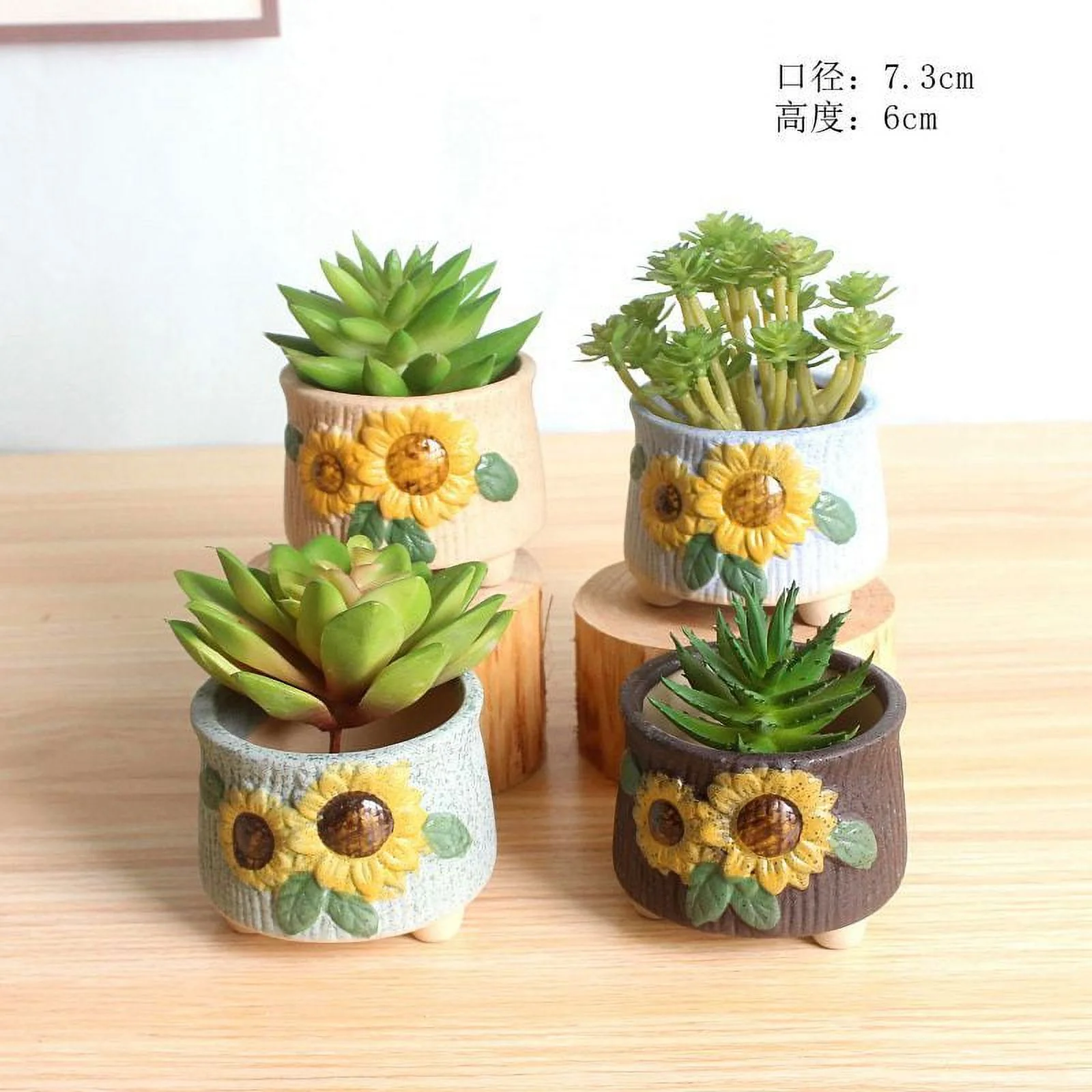 Ceramic Succulent Planter with Hand-Painted Sunflower Design
