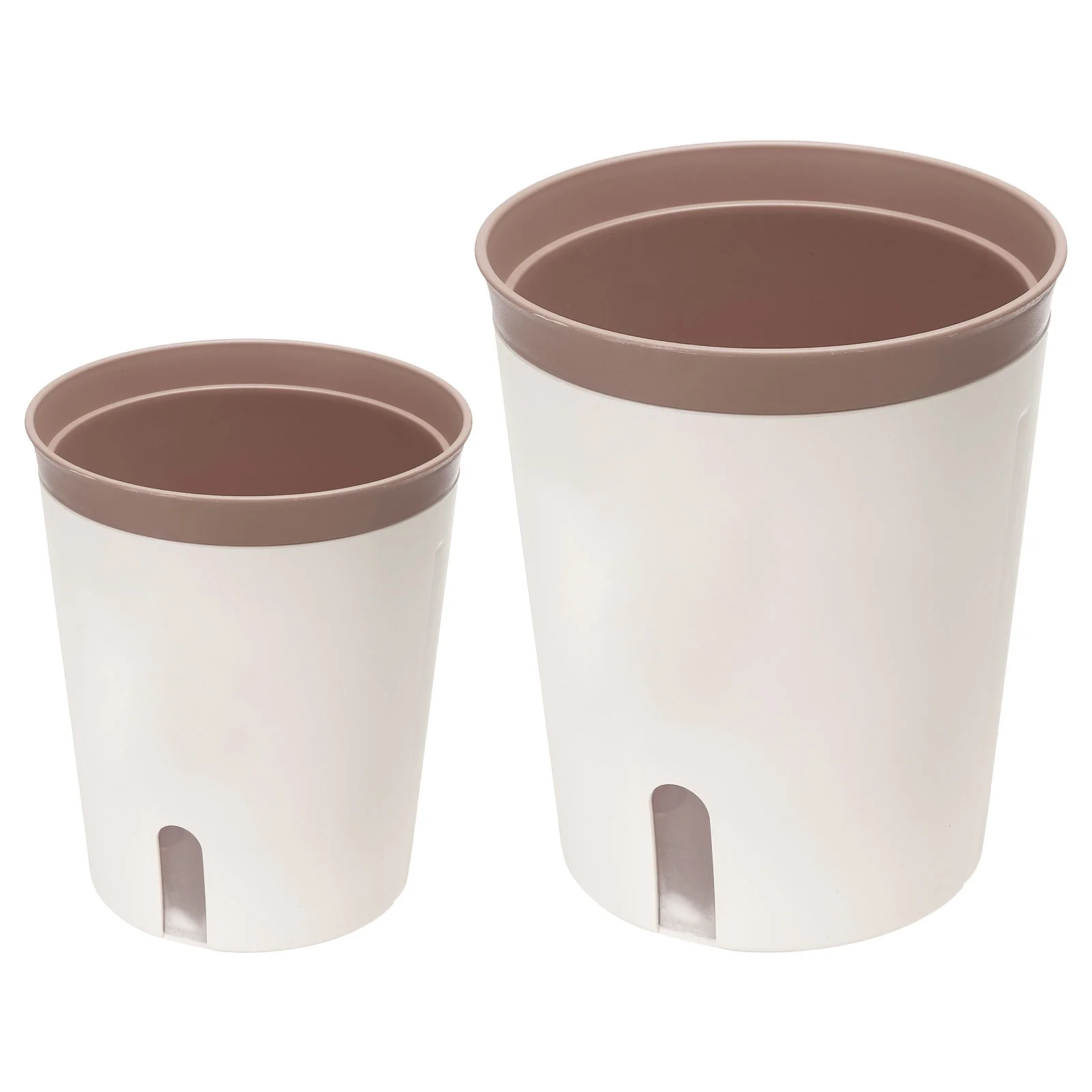 Uxcell M/L Plastic Plant Pots Flower Planters with Water Indicator Removable Base, Brown 2 Pack