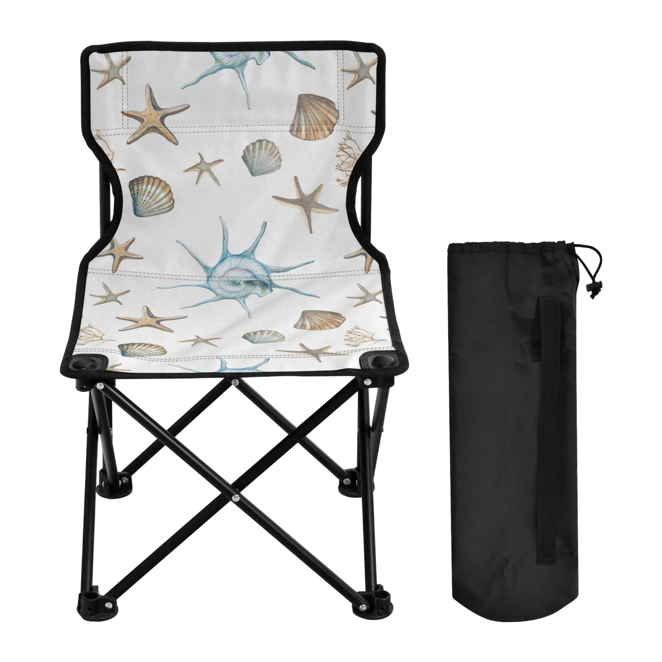 Summer Seastar Seashells Portable Camping Chair Outdoor Folding Beach Chair Fishing Chair Lawn Chair with Carry Bag Support to 220LBS