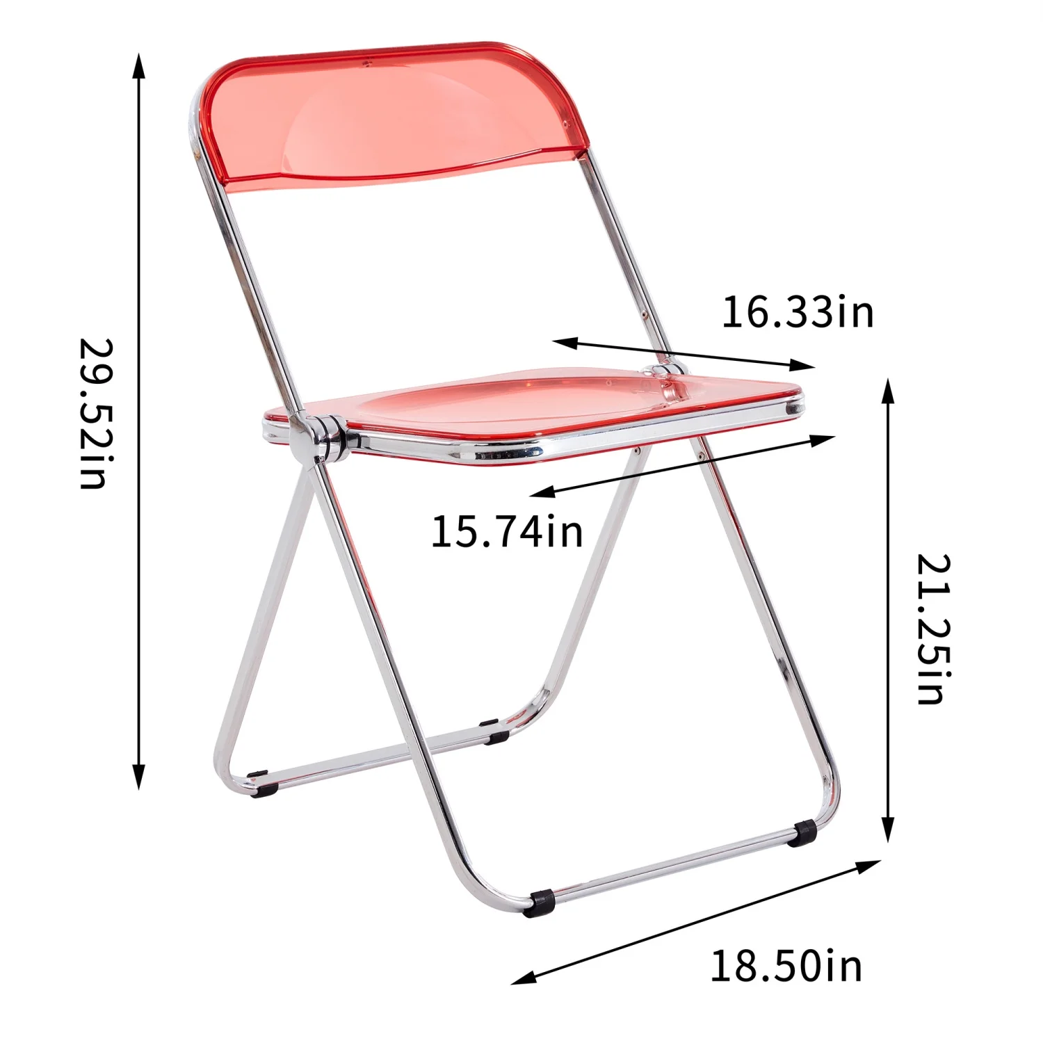Enhanced Comfort Lightweight Clear Transparent Red Ruby Folding Chair - Upgrade ZDY-hong-4 Modern PC Plastic Living Room Seat