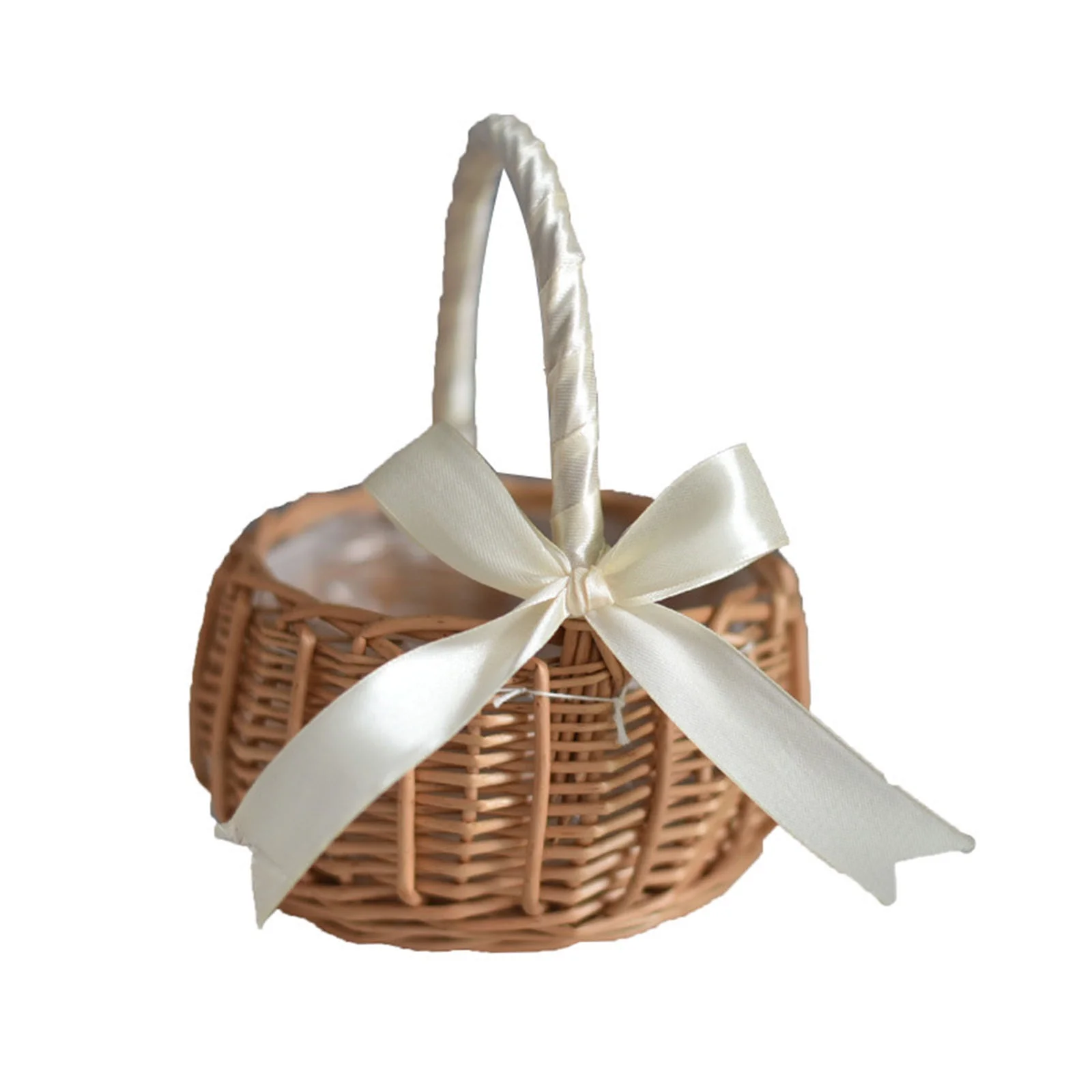Hapeisy Bridal Bowknot Basket Wedding Flower Girl Portable Willow Handle Woven Home Decor Party