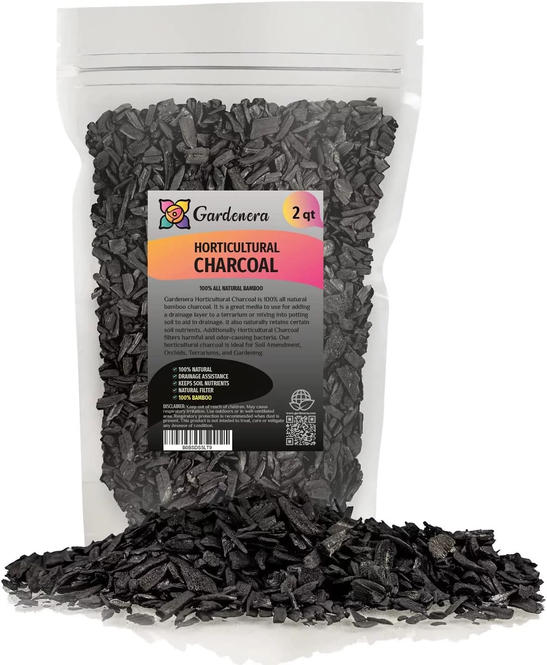 Gardenera - 2 Quart - Premium Horticultural Charcoal for Indoor Plants | Black Diamond Soil Amendment for Orchids, Terrariums, and Gardening