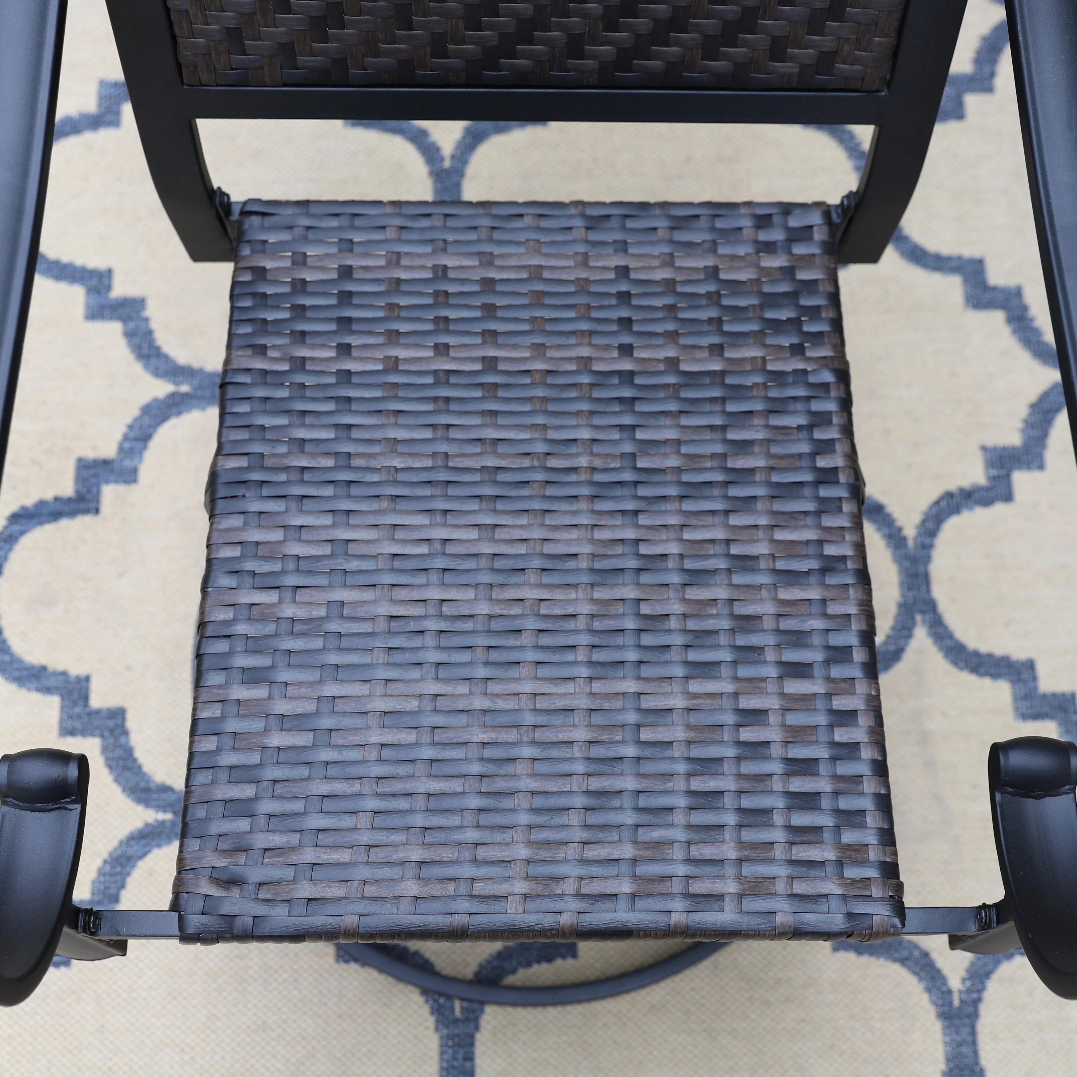 5-piece Patio Dining Set, 4 Rattan Swivel Chairs with Cushion and 1 Wood-like Table