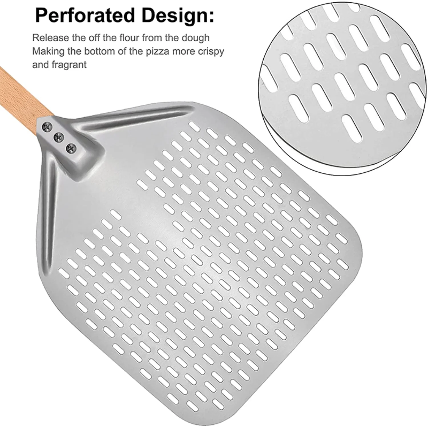 Aluminum Perforated Pizza Shovel Peel with Detachable Handle - Nonstick Kitchen Oven Baking Paddle - 12/14 Inch Lightweight Spatula Turner - Premium Cooking Accessories for Home Chef and