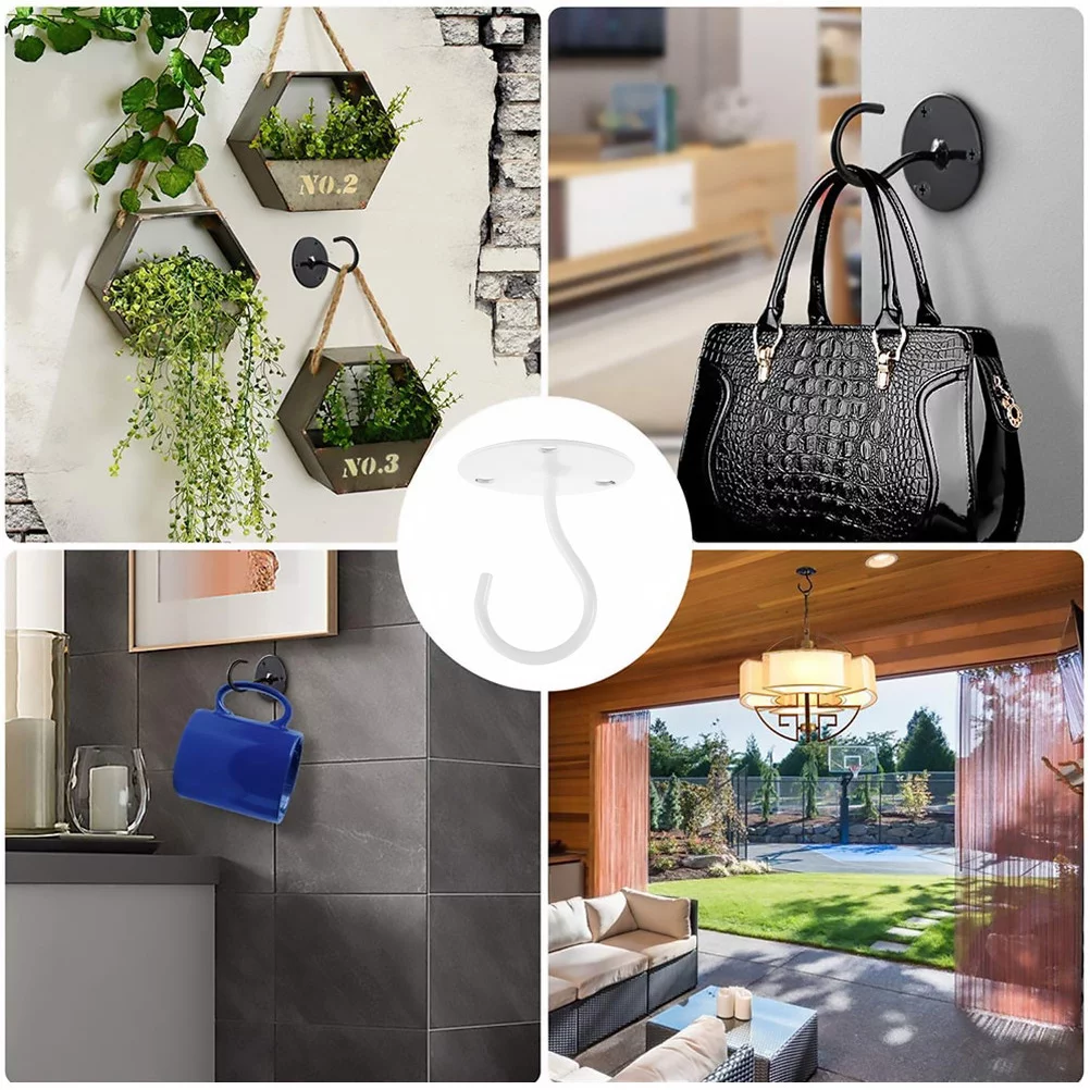 Ceiling Hook Metal Plant Bracket Hooks Heavy Duty Wall Hanger Iron Light 3 Pcs White