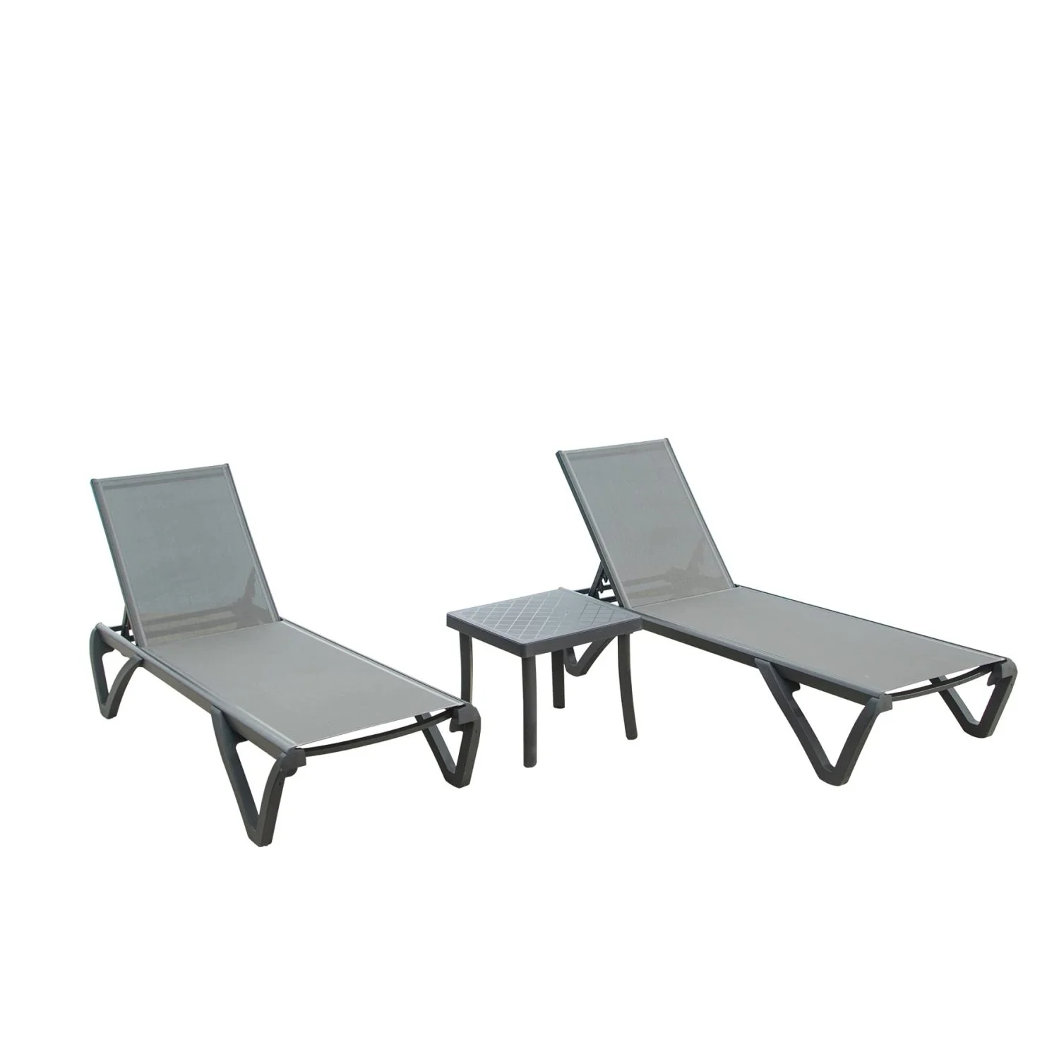 CGFHYP Patio Chaise Lounge Chair Set of 3 Outdoor Aluminum Polypropylene Sunbathing Chair with 5 Adjustable Position  for Beach Yard Balcony Poolside(Grey 2 Lounge Chair+1 )