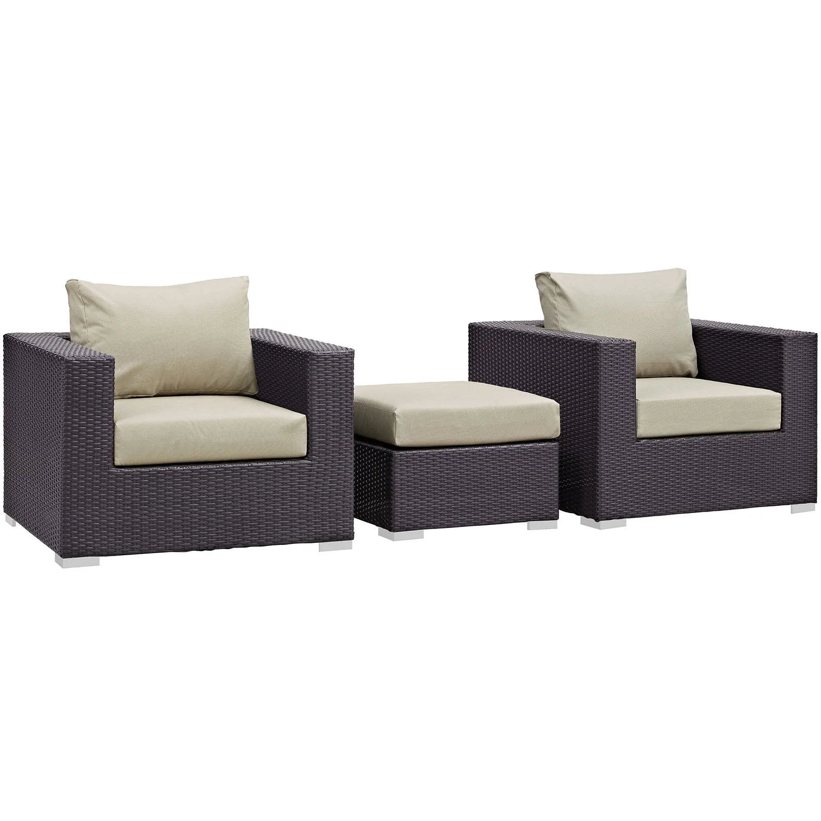Modern Contemporary Urban Design Outdoor Patio Balcony Three PCS Sofa Set, Beige, Rattan