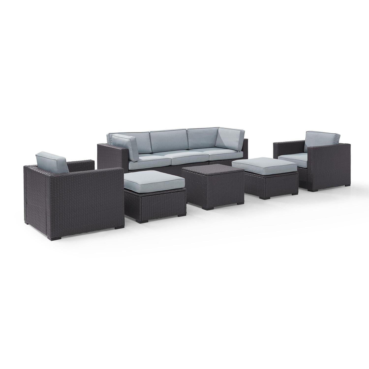 Maykoosh Naturally Nice 6Pc Outdoor Wicker Sectional Set W/Fire Pit White/Brown - Ashland Firepit, 2 Loveseats, Armless Chair, & 2 Ottomans
