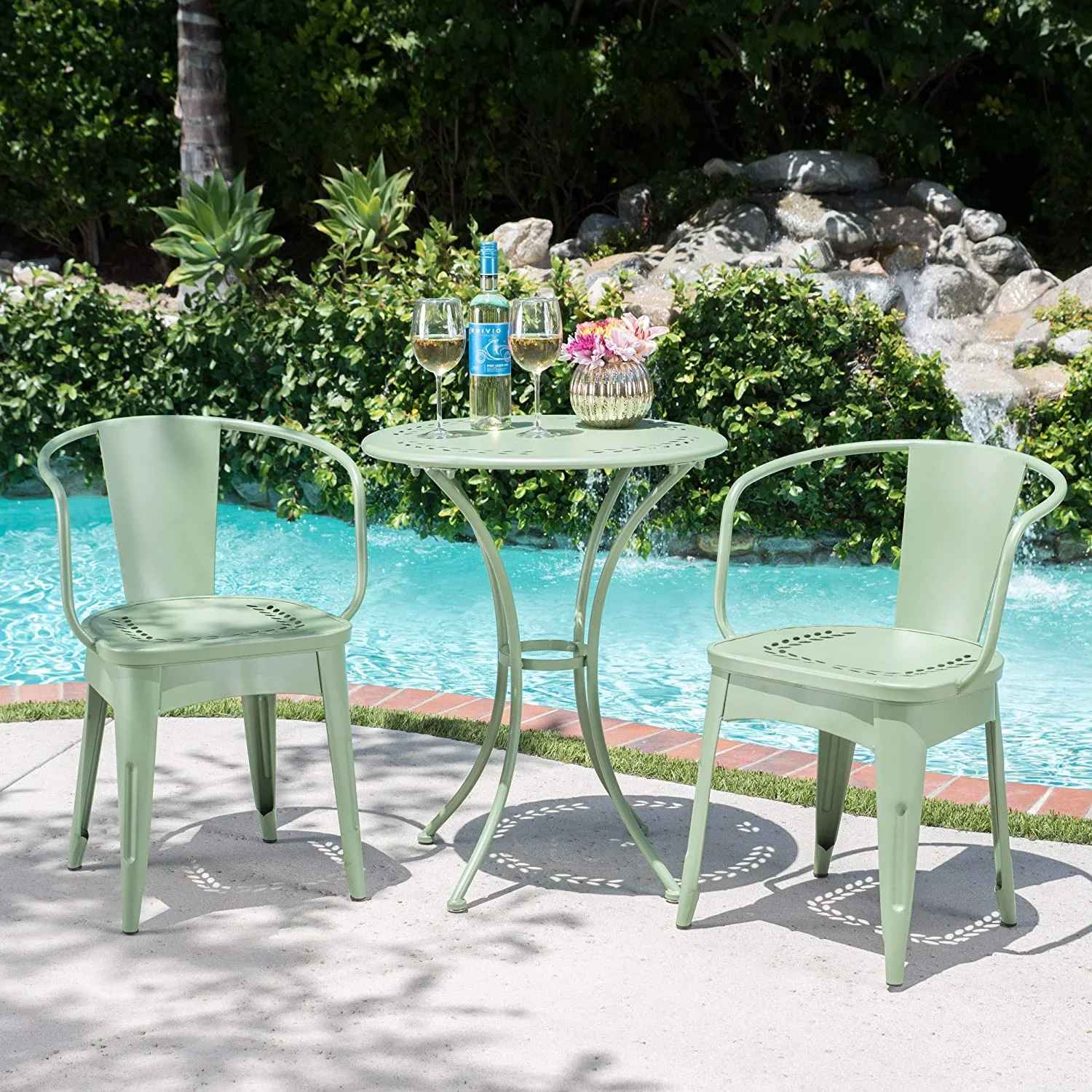 Christopher Home Lourdes Outdoor Iron Bistro Set, 3-Pcs Set, Matte Green Finish