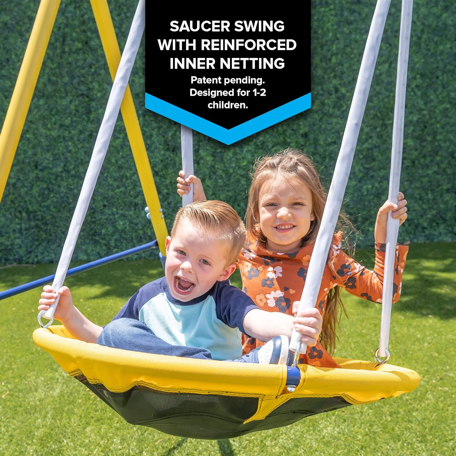 Starlight Metal Swing Set with LED Swings, Saucer Swing and 5ft Slide