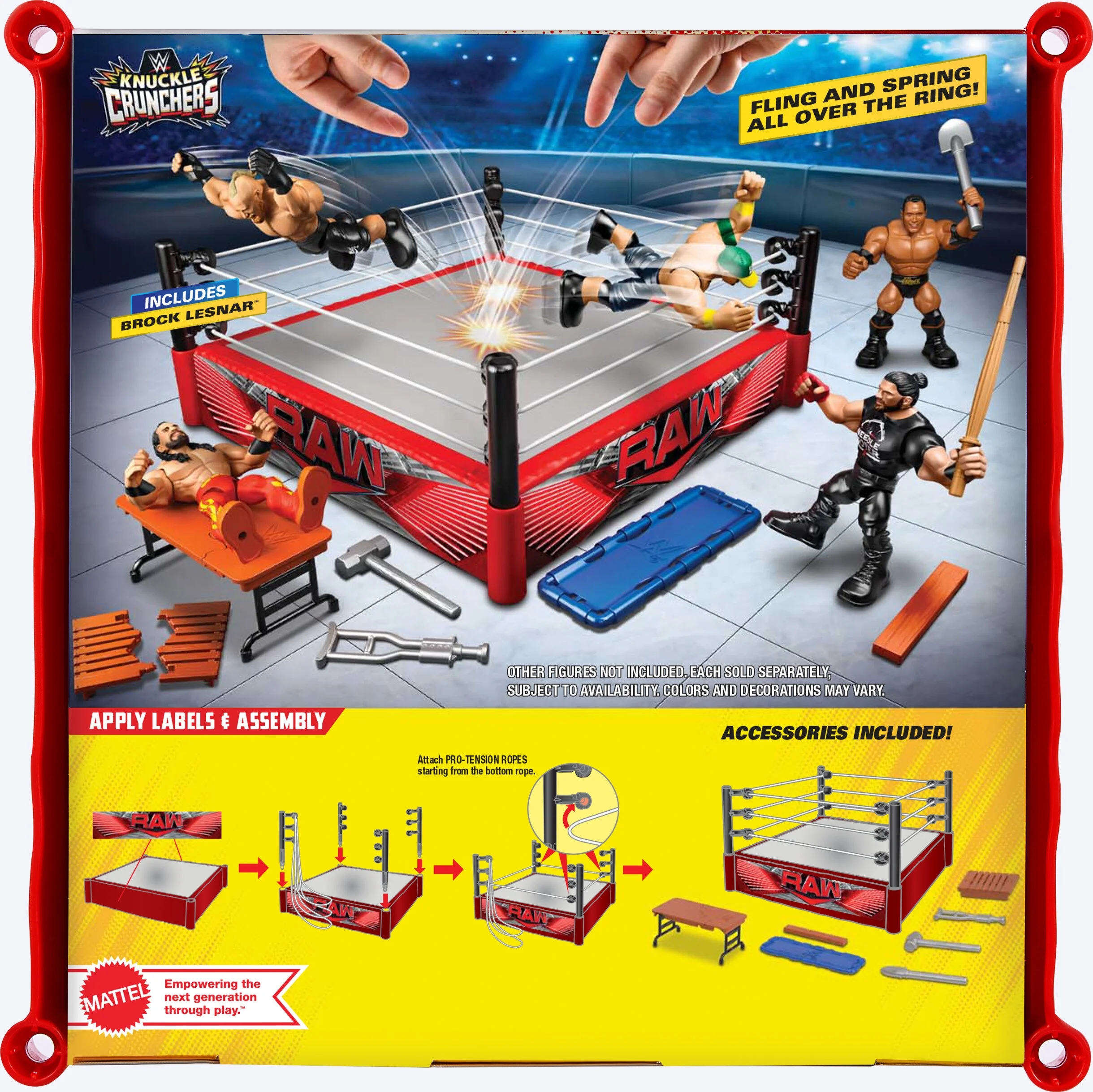 WWE Action Figure Playset Knuckle Crunchers Rebound Ring with Accessories and Flex Mat Technology