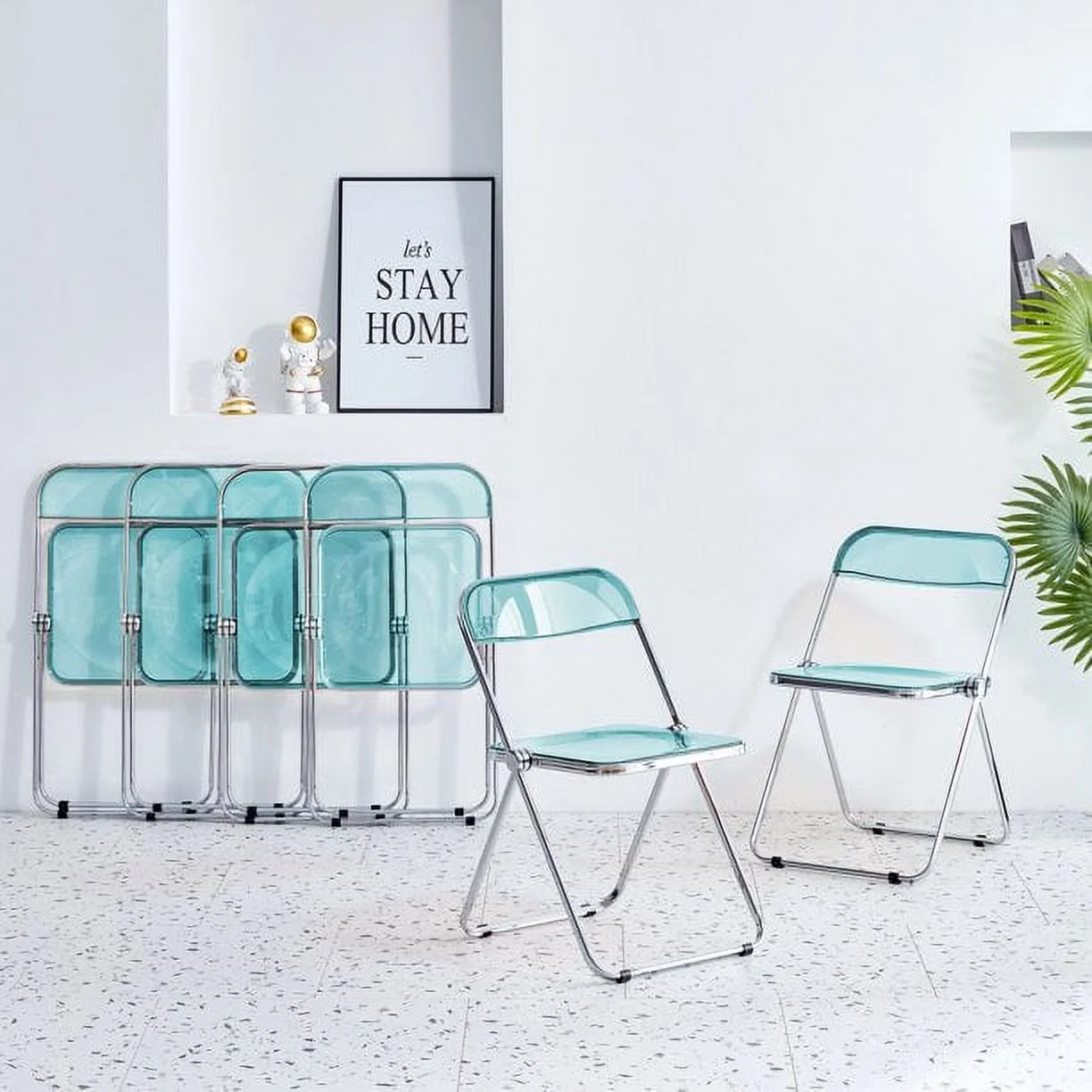 Holaki 20PCS Transparent Folding Chairs Modern Stackable Dining Chairs with Metal Frames, Blue