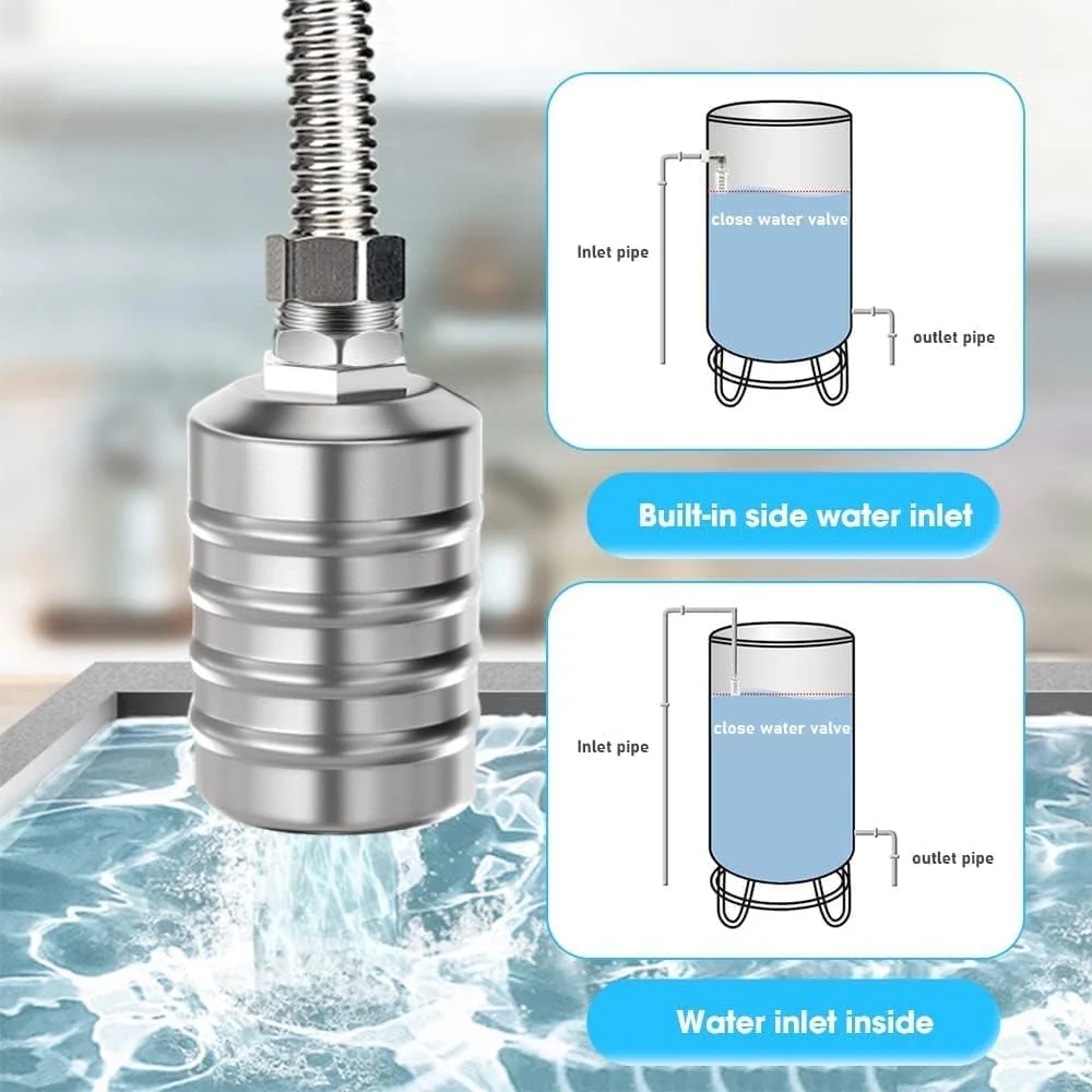 304 Stainless Steel Fully Automatic Water Level Control Float Valve, 2 Pack Auto Shut Off Ball Mini Float Valve,Water Intake Valve,Mini Float Ball Valve Water Level Controller for Water Tank