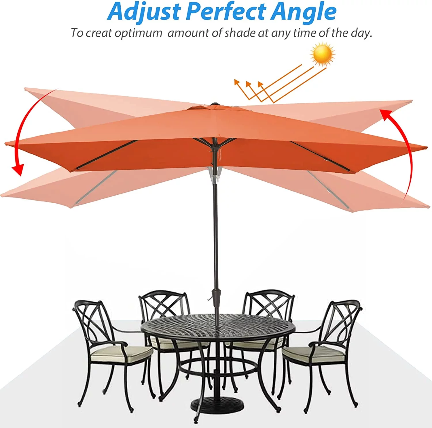 CoSoTower Rectangular Patio Umbrella 6.5 ft. X 10 ft. with Tilt, Crank and 6 Sturdy Ribs for Deck, Lawn, Pool in Orange