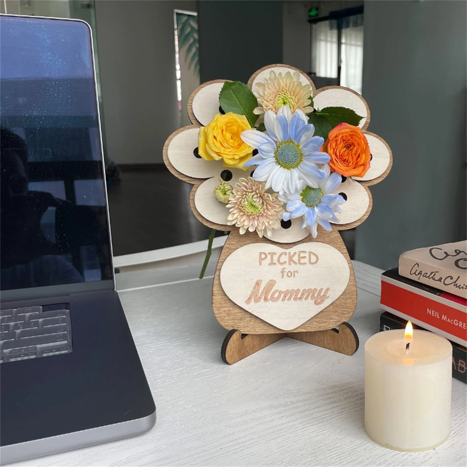 HDGTSA Mother's Day Hand Picked Flower Holder Bundle DIY Flower Holder Gift For Mom From Daughter Son  Wooden Planters Farmhouse Decoration  NO Included Flowers.