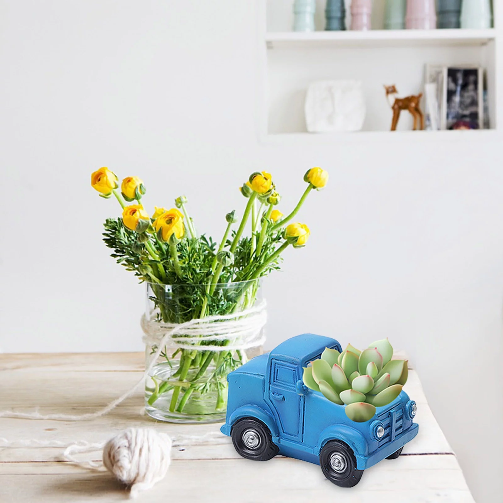 DYWADE July 4Th Home Furnishing Succulent Cartoon Car Flower Pot Garden Decoration Blue One Size