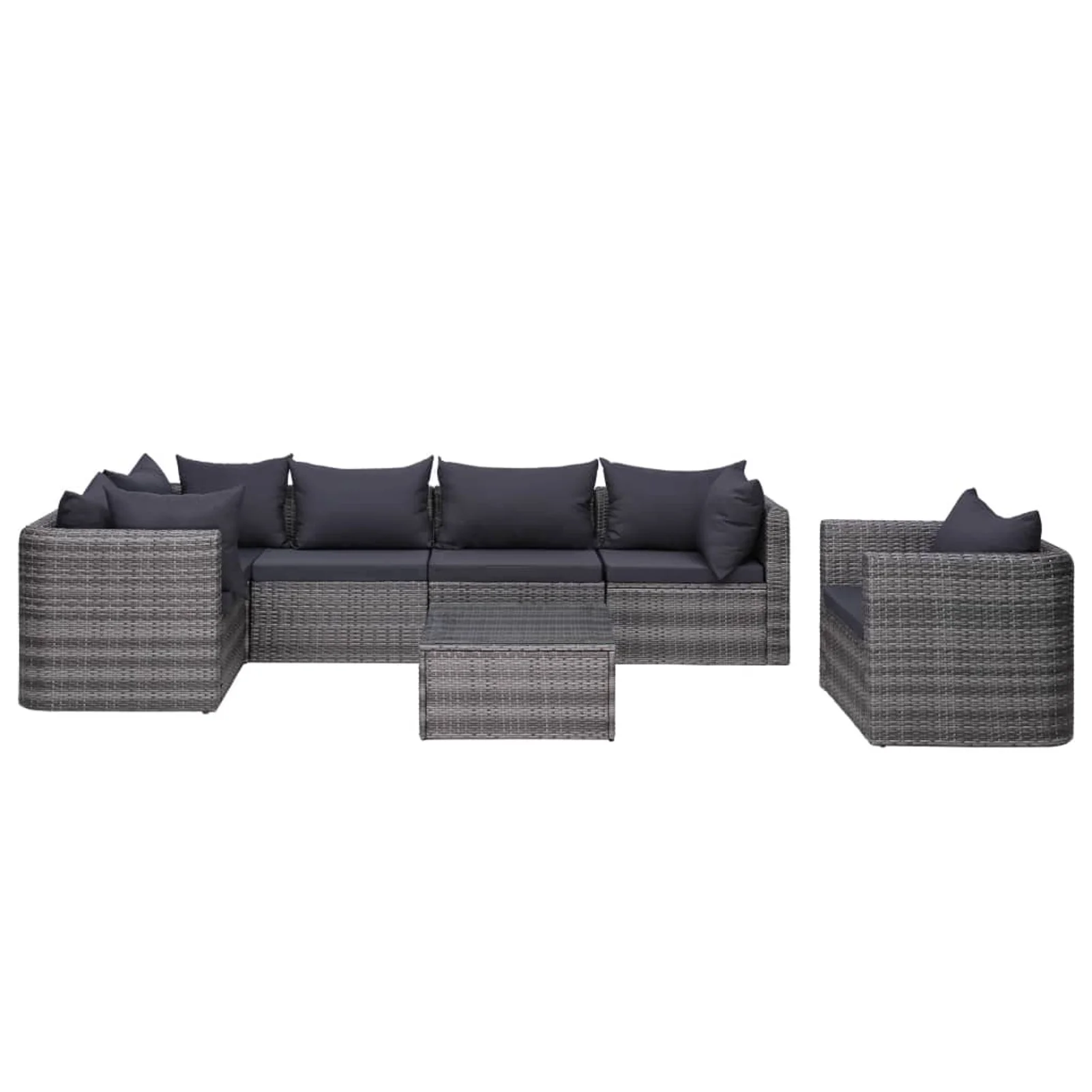 walmeck 7 Piece Patio Sofa Set with Cushions & Pillows Poly Rattan Gray